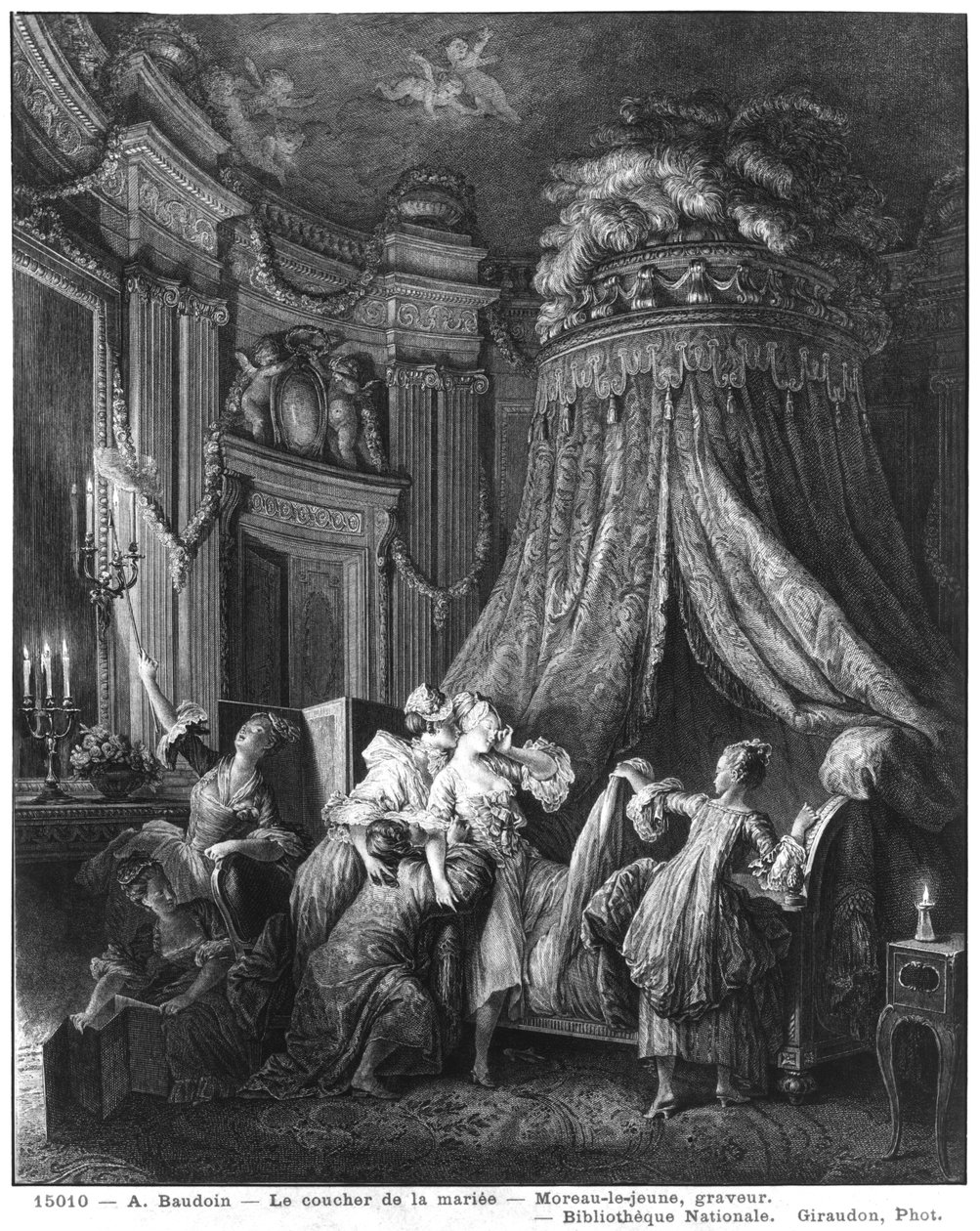 A menyasszony lefekvés ceremóniája, Jean-Michel Moreau-ból vésve, mondta a Young (1741-1814) alkotó: Pierre Antoine Baudouin