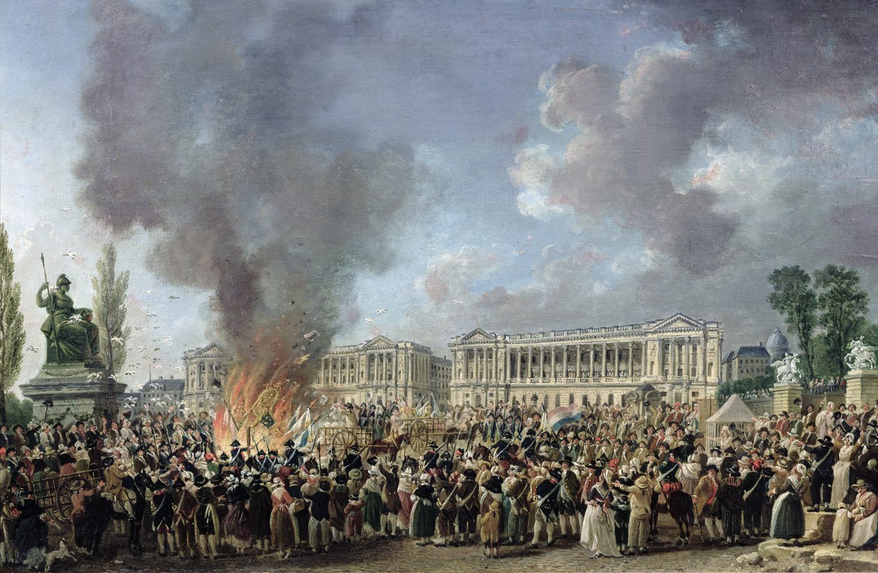 Az egység ünnepe, a Monarchia jelképeinek lerombolása, Place de la Concorde, 1793. augusztus 10. alkotó: Pierre Antoine Demachy