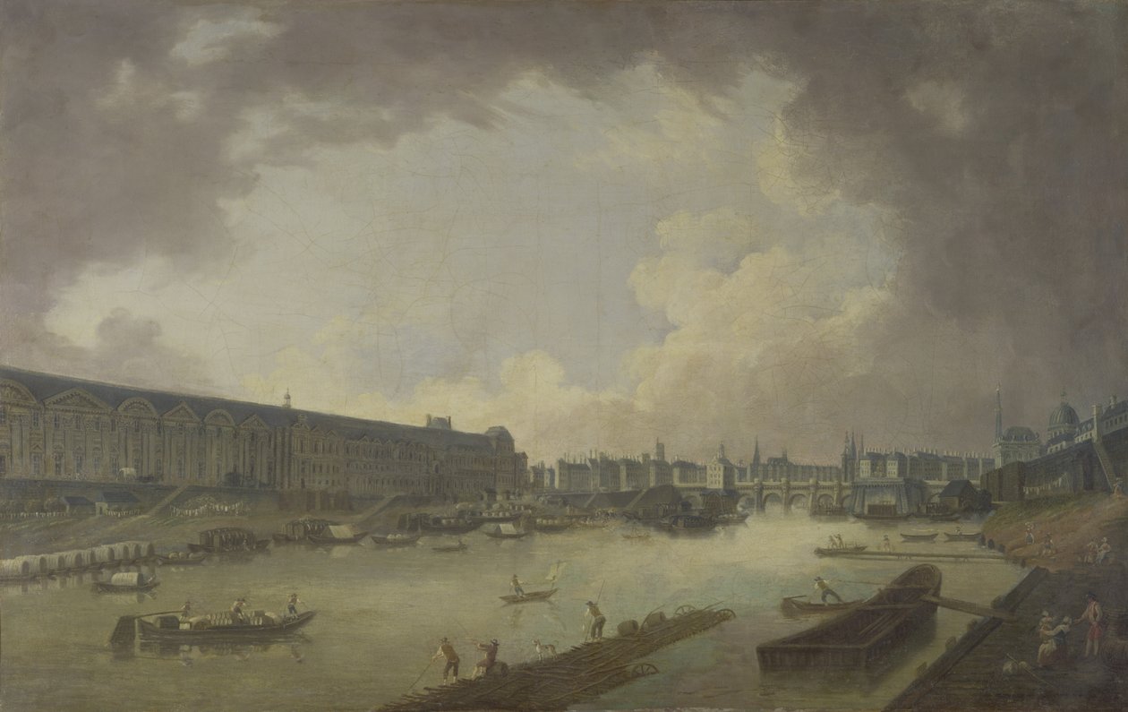 A Pont Neuf és a Galeries du Louvre látványa a Pont Royalból alkotó: Pierre Antoine Demachy