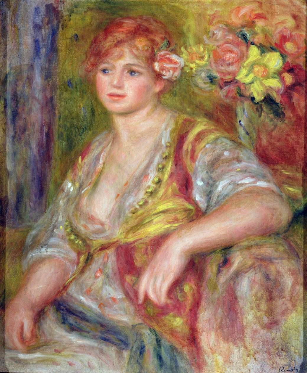 Szőke nő rózsával, 1915-17 körül alkotó: Pierre Auguste Renoir