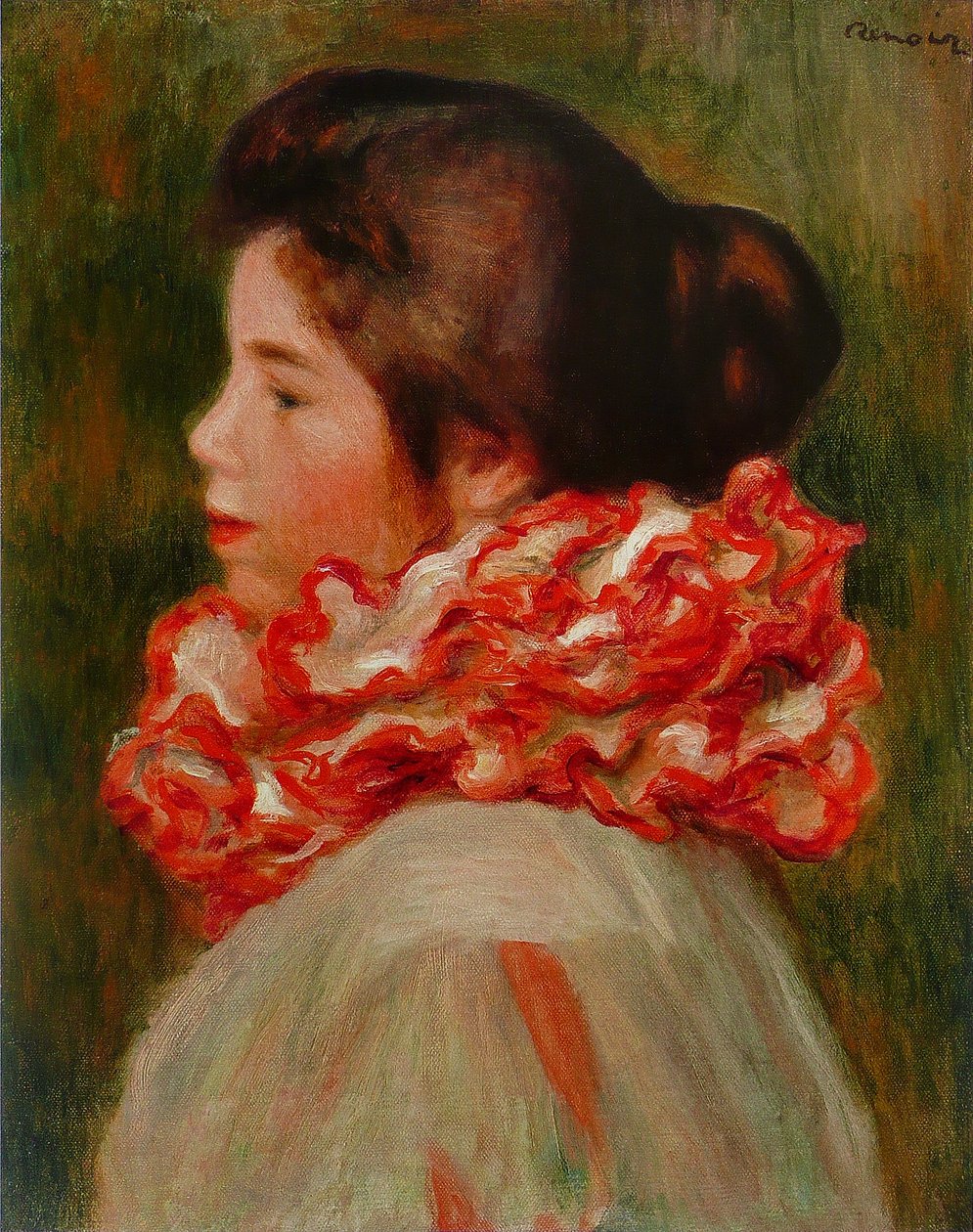 Nő piros gallérral alkotó: Pierre Auguste Renoir