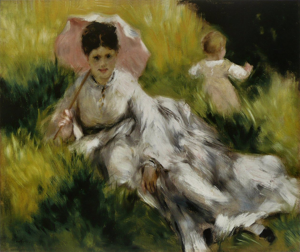 Nő napernyővel és gyermekkel alkotó: Pierre Auguste Renoir