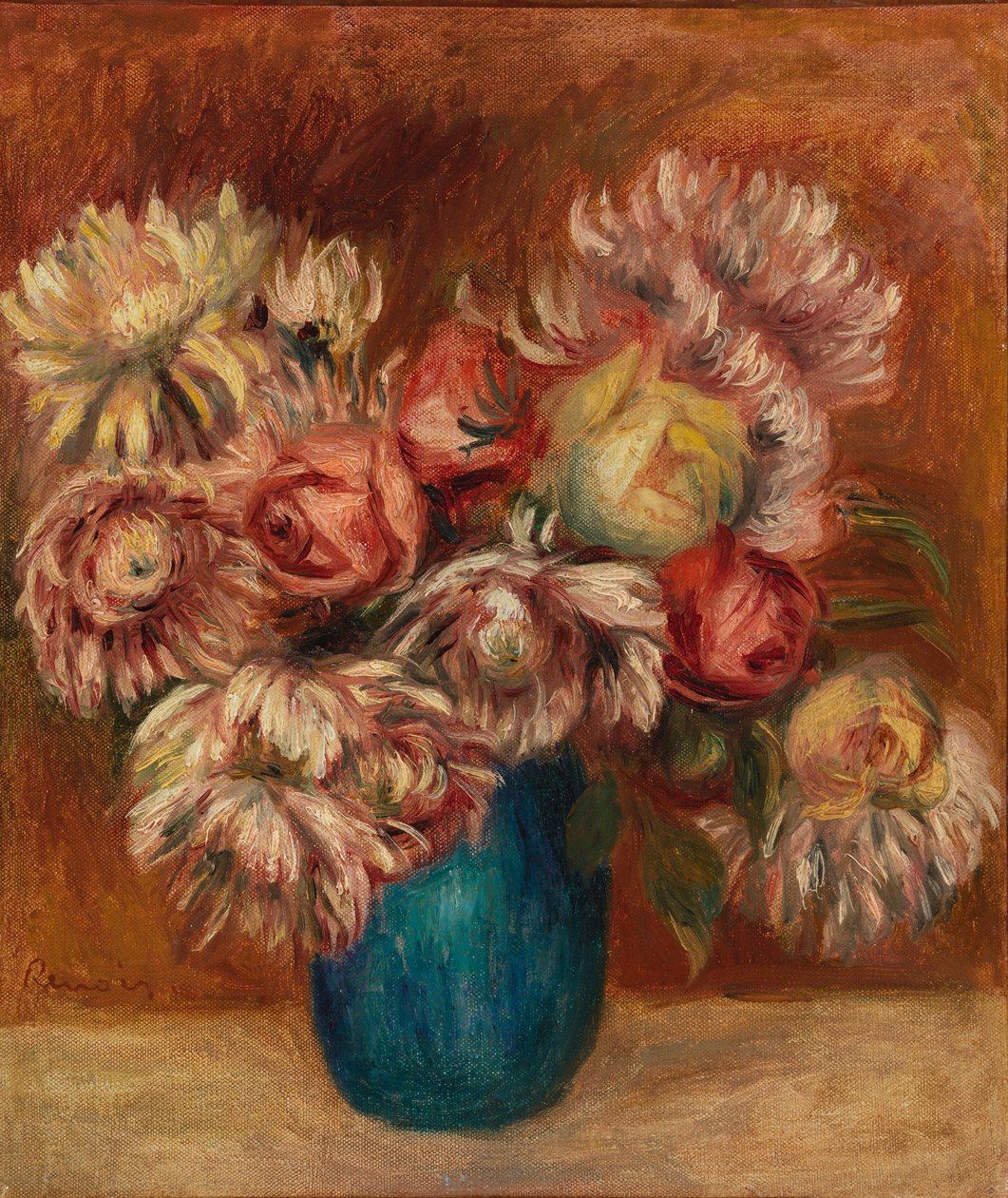 Virágok zöld vázában alkotó: Pierre Auguste Renoir
