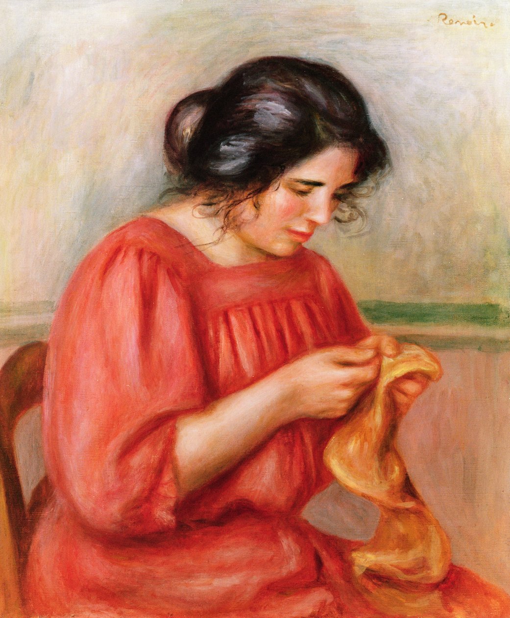 Gabrielle Darning, 1908 alkotó: Pierre Auguste Renoir