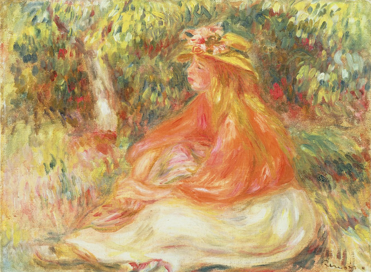 Lány ül a tájon alkotó: Pierre Auguste Renoir
