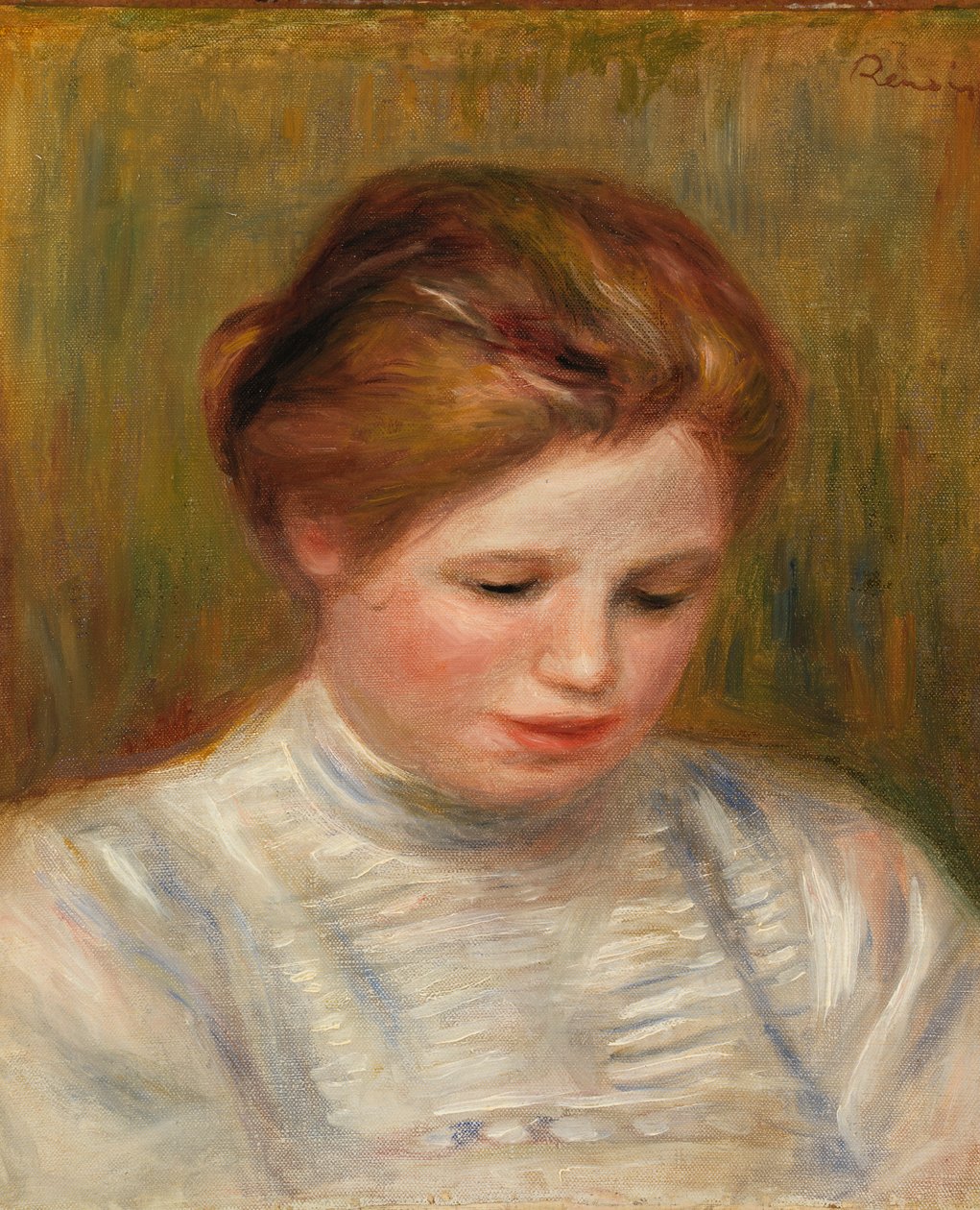 Fej; hímzéses tanulmánynak is nevezik alkotó: Pierre Auguste Renoir