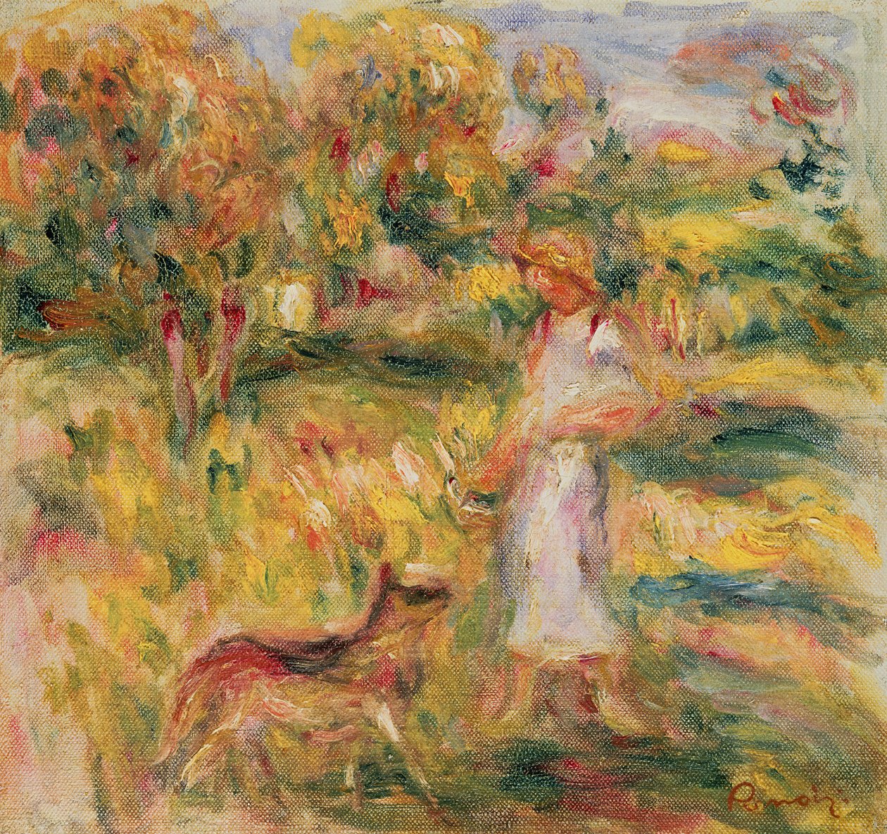 Táj a művész feleségével és Zazával, 1919 körül alkotó: Pierre Auguste Renoir