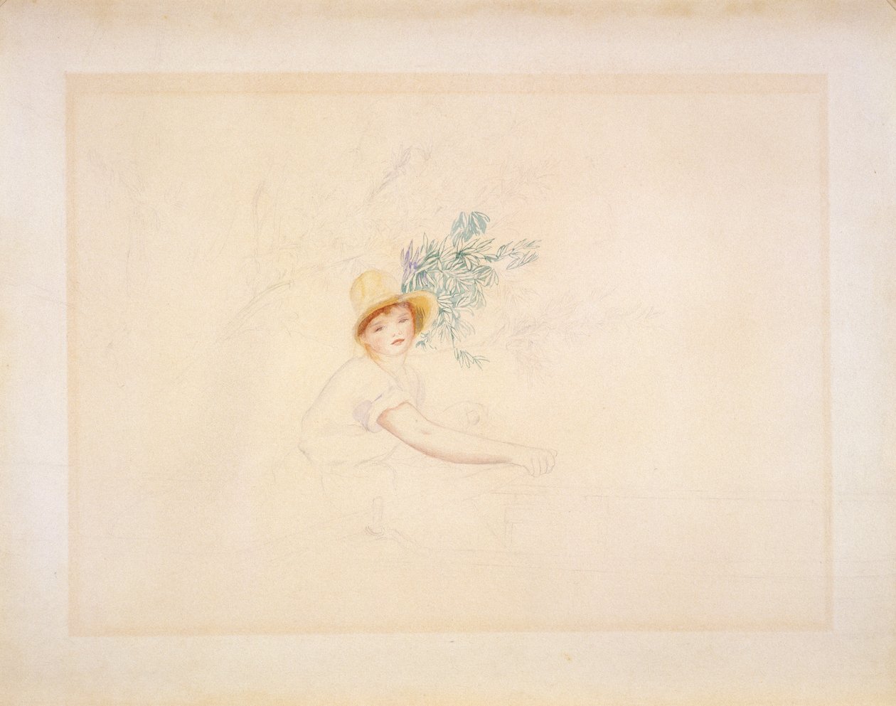 Madame Renoir egy csónakban, 1884-86 (ceruza és wc papírra) alkotó: Pierre Auguste Renoir