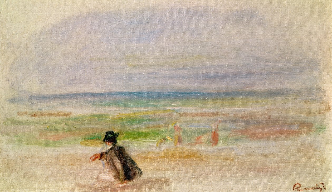 Fekete ruhás férfi ül a tengerparton alkotó: Pierre Auguste Renoir