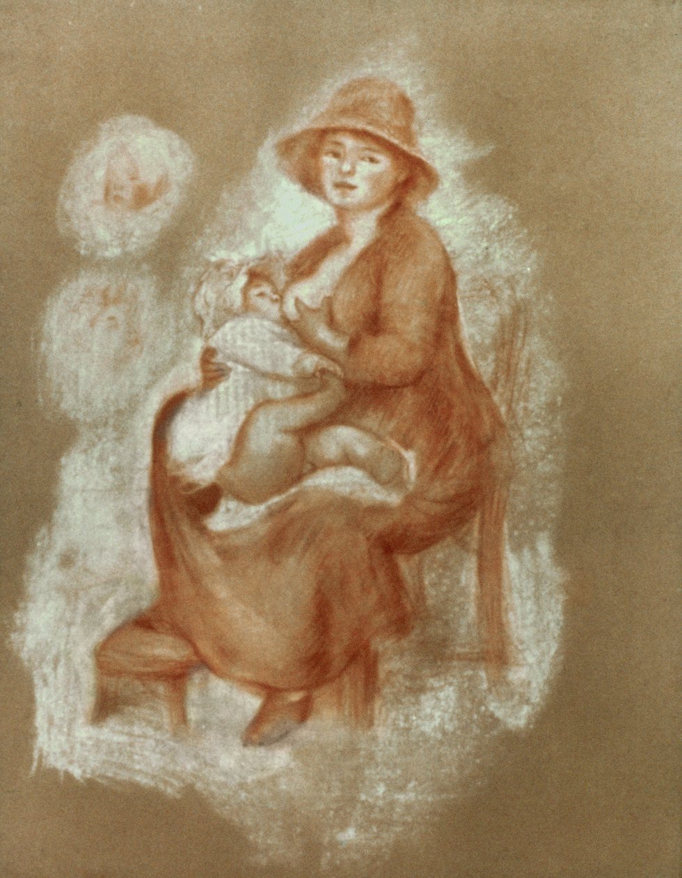 Kismama, 1885-6 (piros kréta papíron) alkotó: Pierre Auguste Renoir