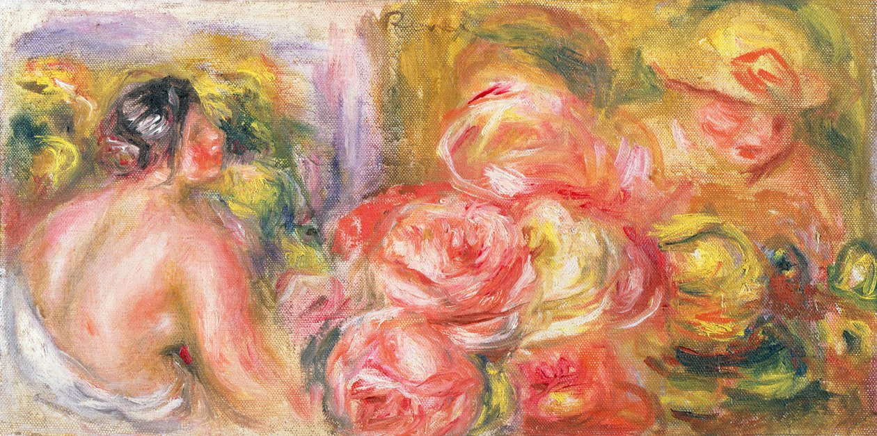 Meztelen lány kalappal és rózsákkal, 1916 alkotó: Pierre Auguste Renoir