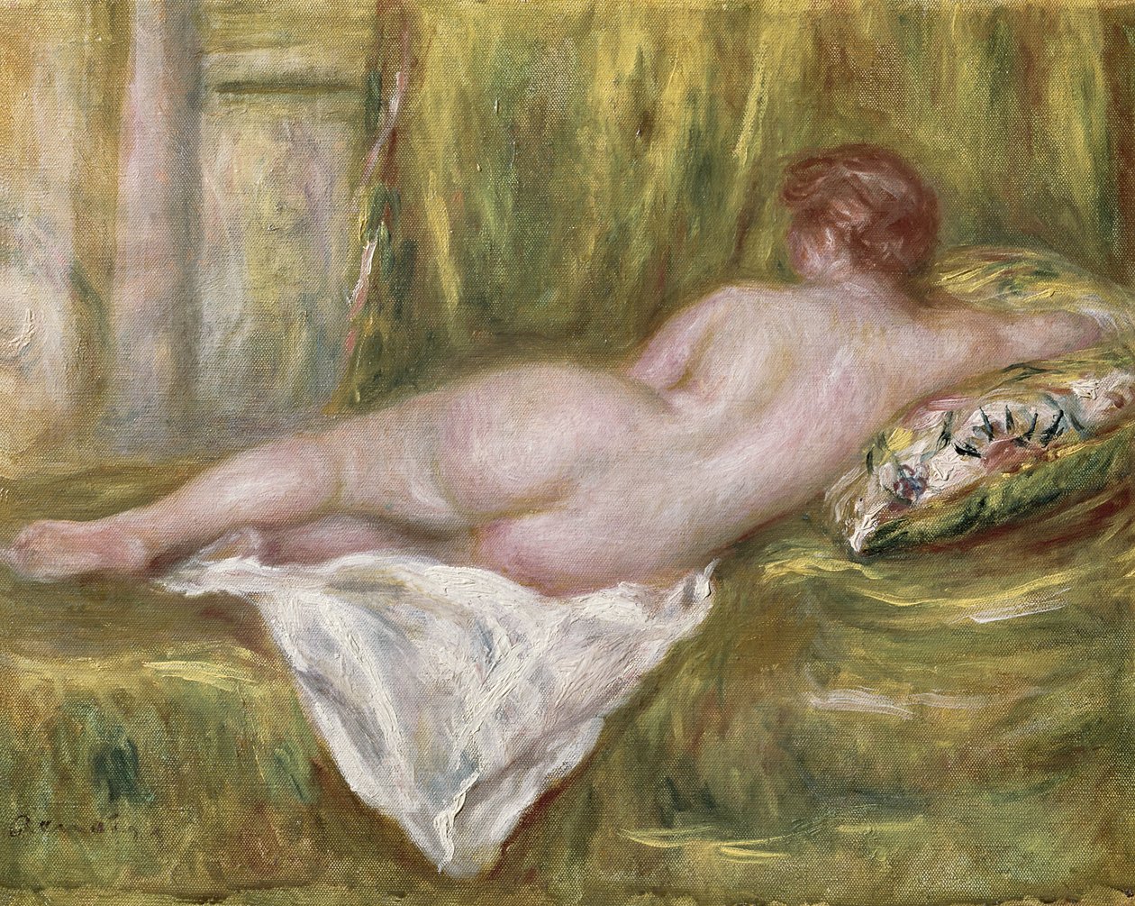 Meztelen fekvés hátulról, pihenés a fürdő után alkotó: Pierre Auguste Renoir