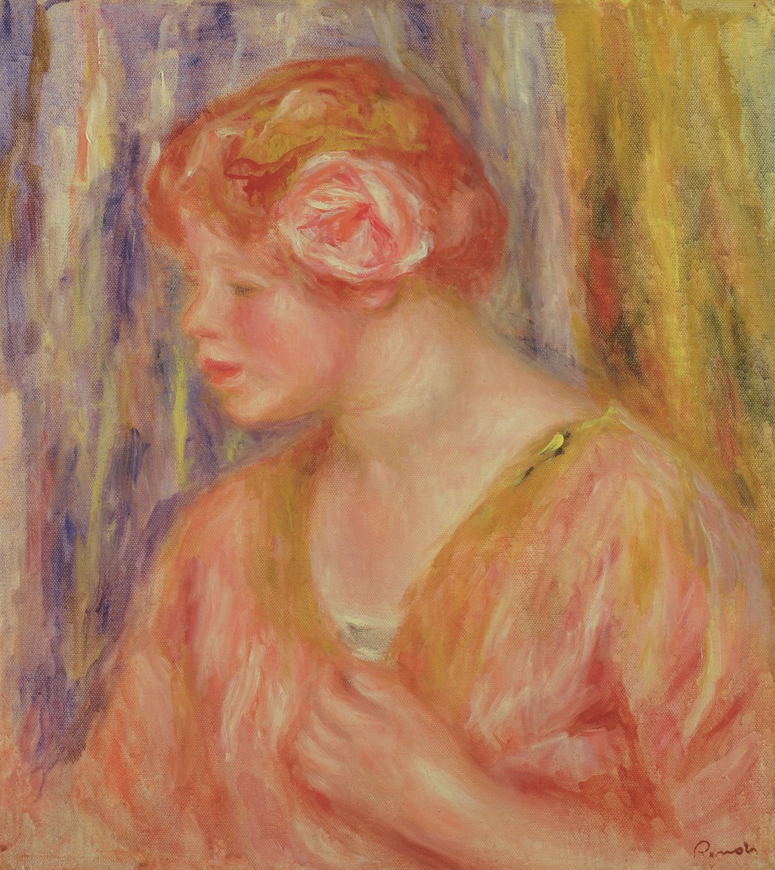 Vörös fejű nő rózsákkal a hajában alkotó: Pierre Auguste Renoir