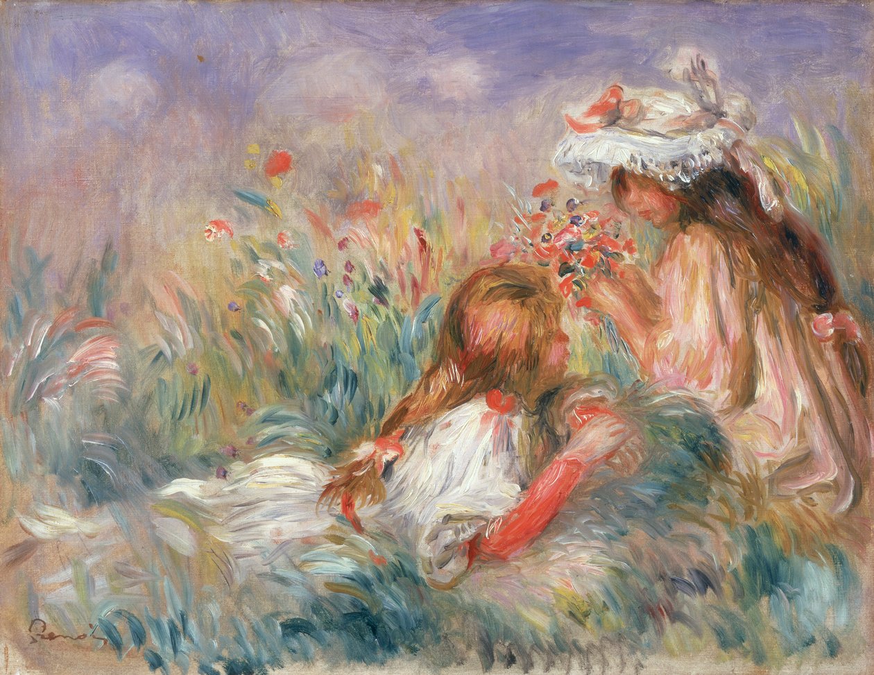 Két gyermek ül virágok között, 1900 alkotó: Pierre Auguste Renoir