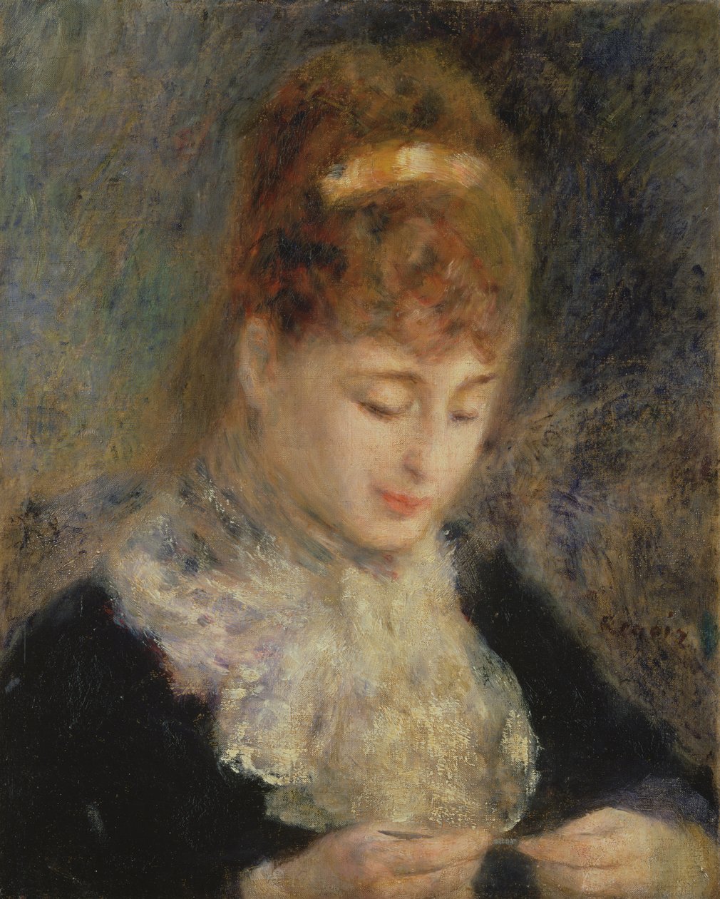 Horgoló nő, 1877 körül alkotó: Pierre Auguste Renoir