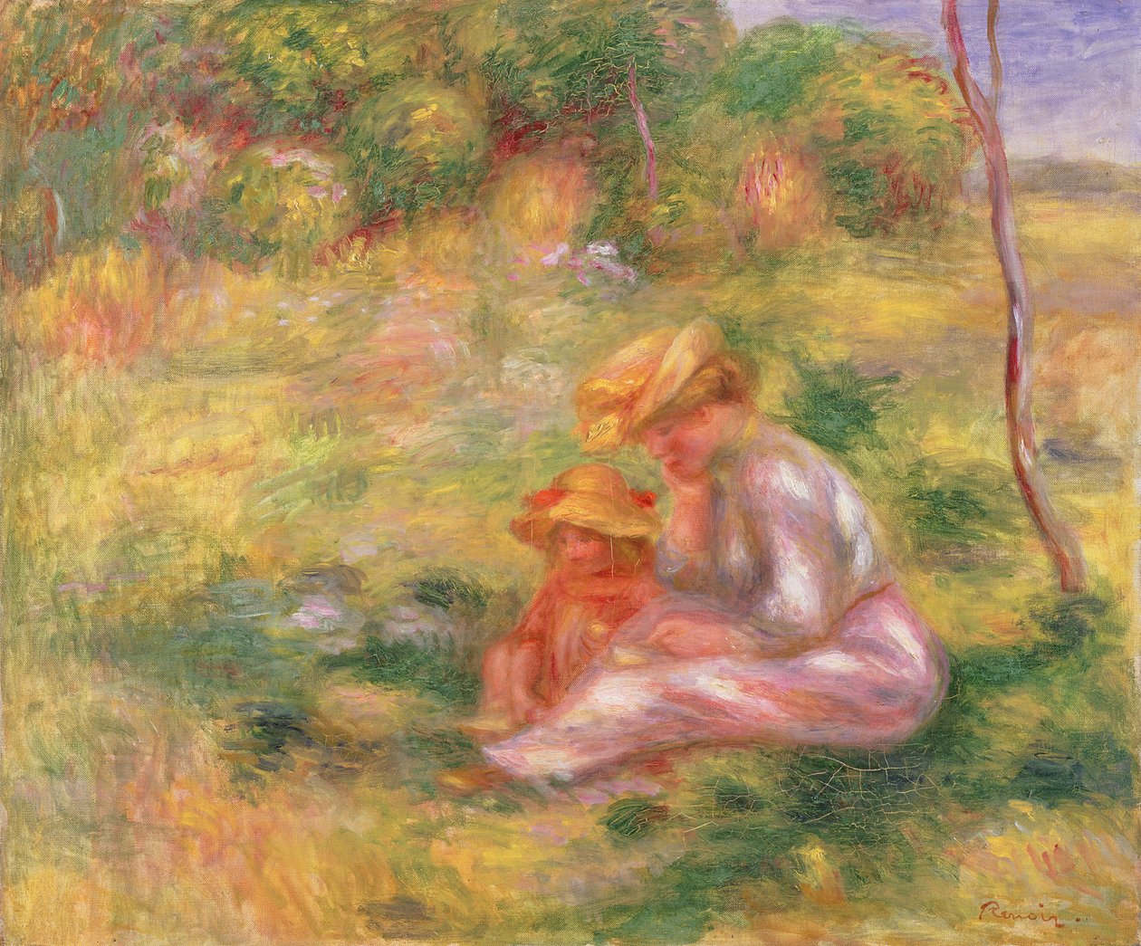 Nő és gyermek ül a mezőn, 1898 körül alkotó: Pierre Auguste Renoir