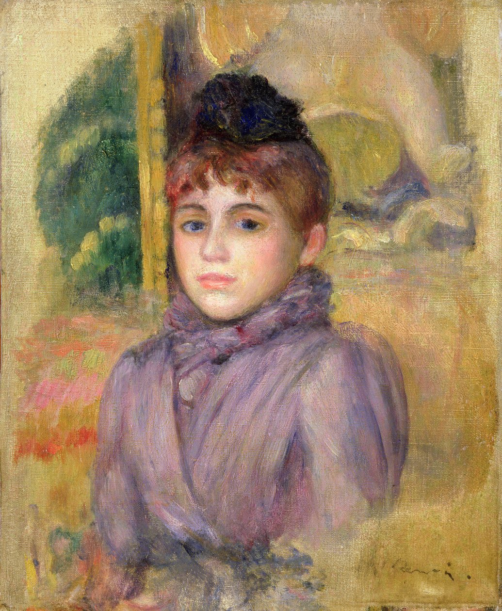 Kék ruhás nő motorháztetővel, 1885 körül alkotó: Pierre Auguste Renoir