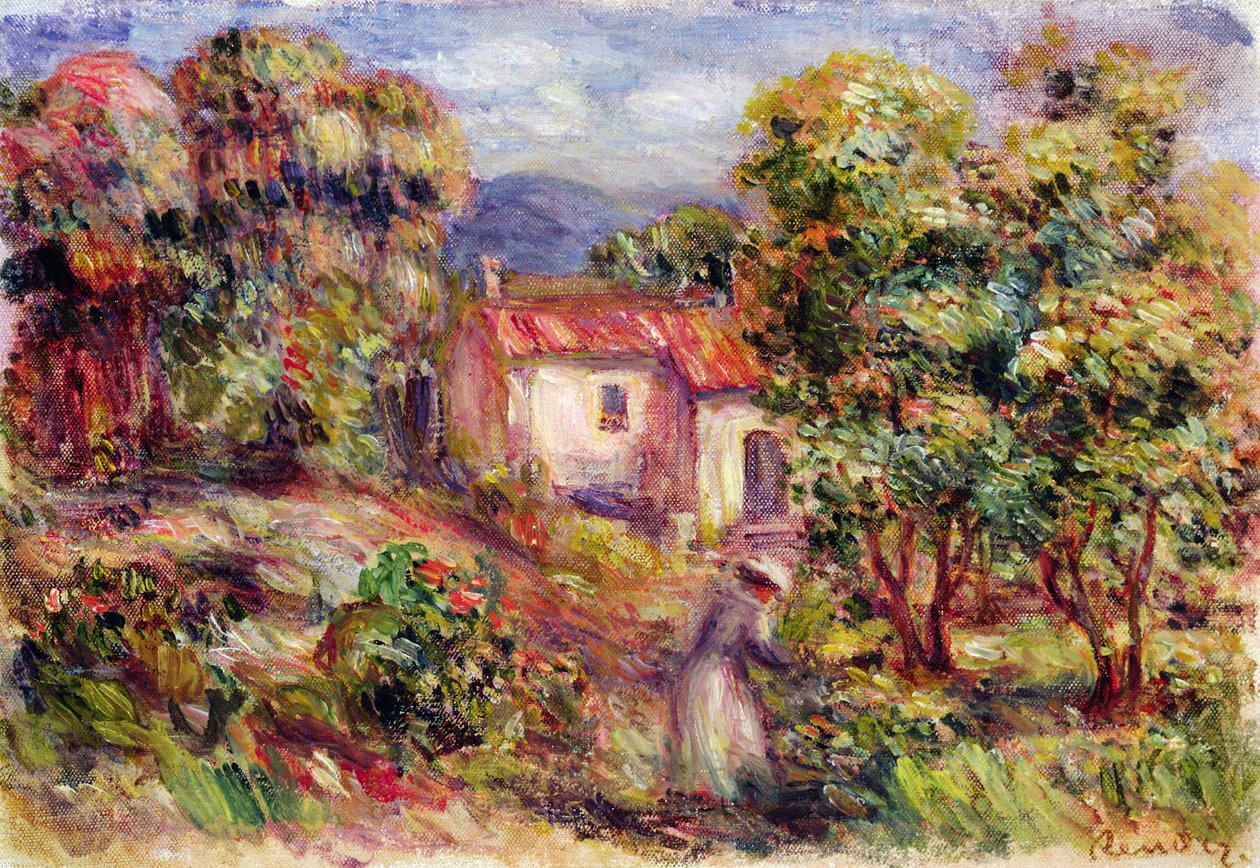 Virágokat szedő nő a Les Colettes-i kertben Cagnesben, 1912 alkotó: Pierre Auguste Renoir
