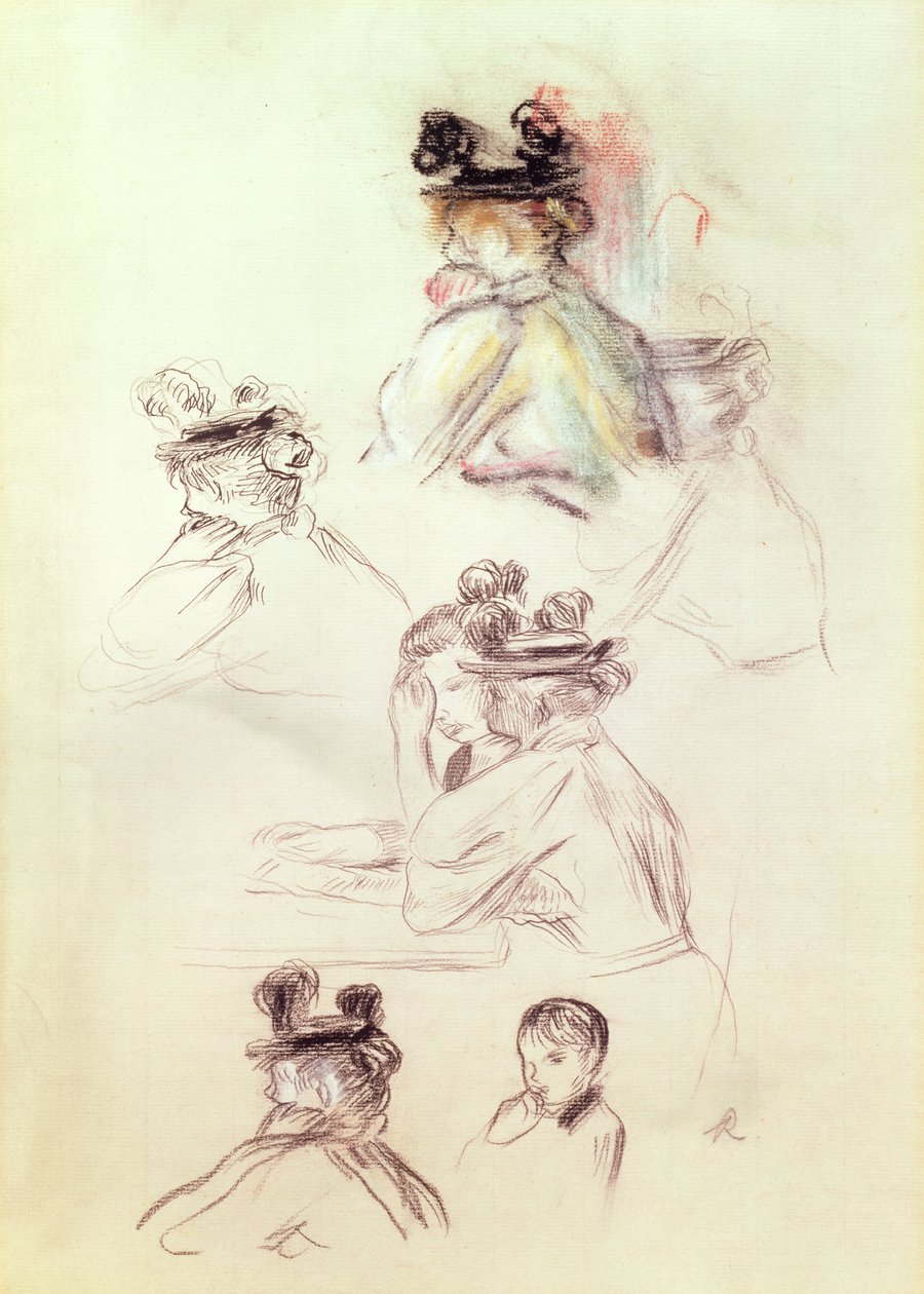 Munkalap hét figurával (szén, tinta és pasztell, papír) alkotó: Pierre Auguste Renoir