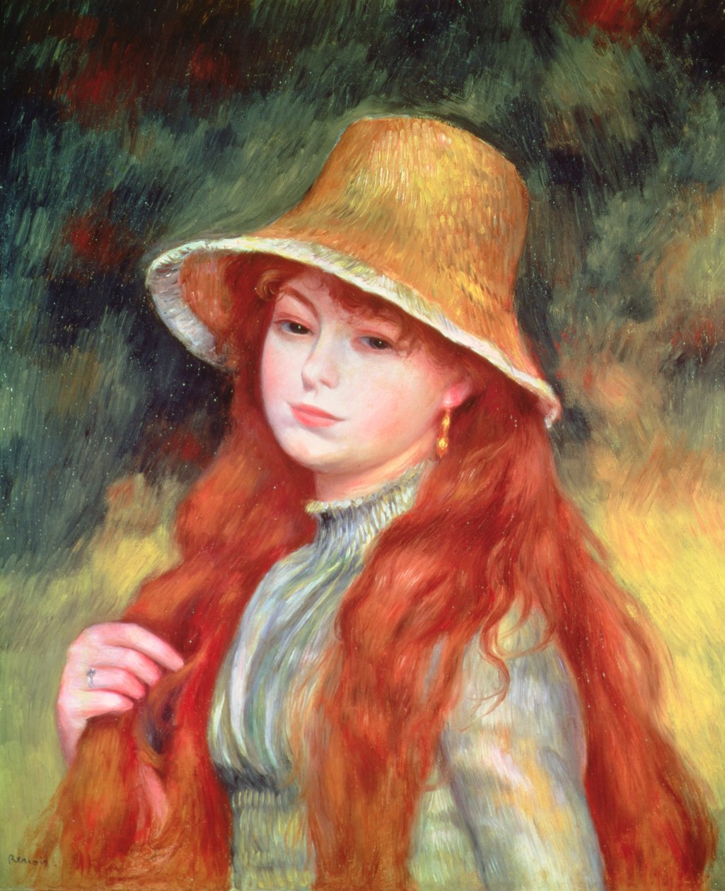 Fiatal lány hosszú hajjal, vagy Fiatal lány szalmakalapban, 1884 alkotó: Pierre Auguste Renoir