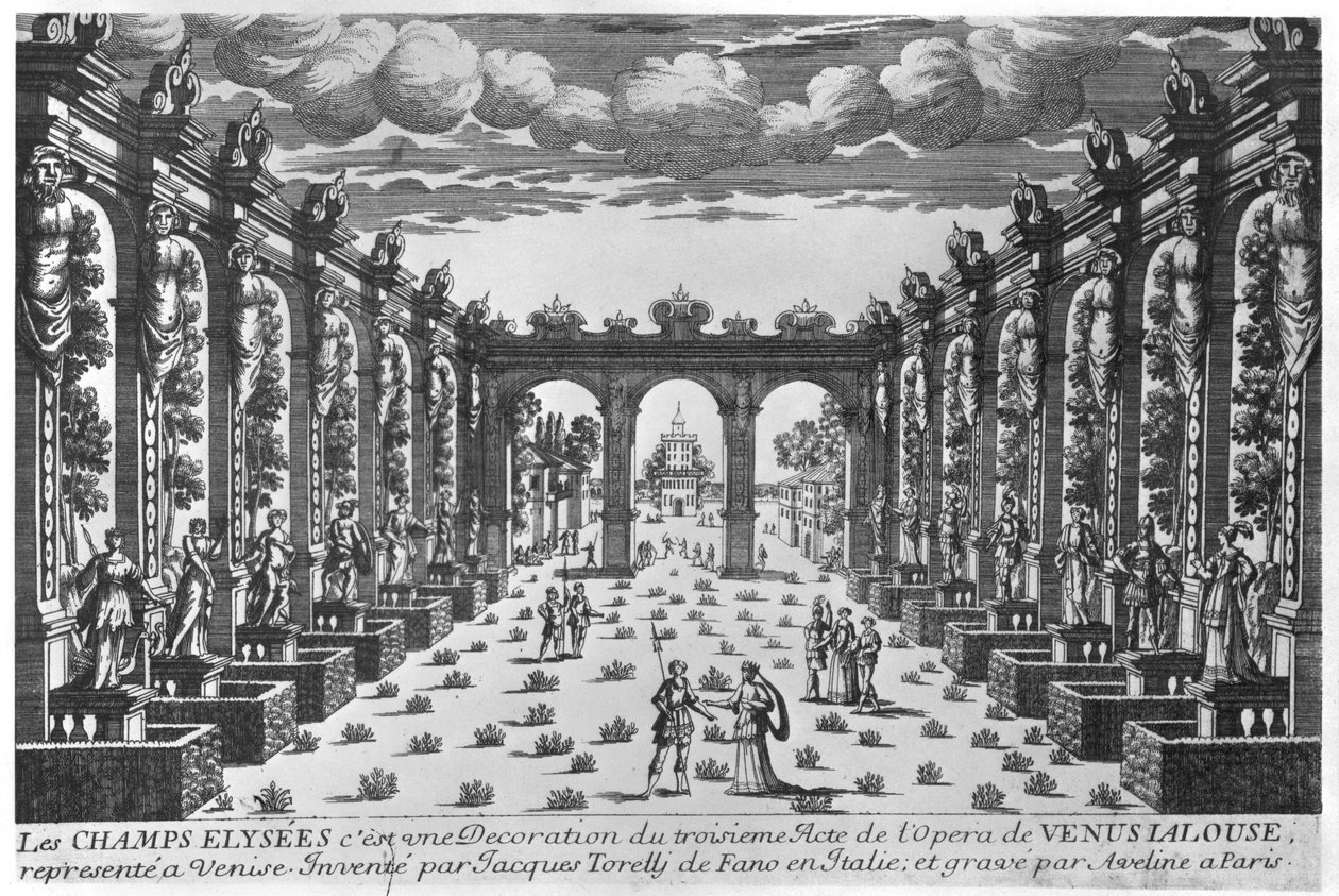 Giacomo Torelli (1608-78) színpadi terve a Venere Gelosa című operához, amelyet 1643-ban mutattak be a velencei Teatro novissimoban alkotó: Pierre Alexandre Aveline