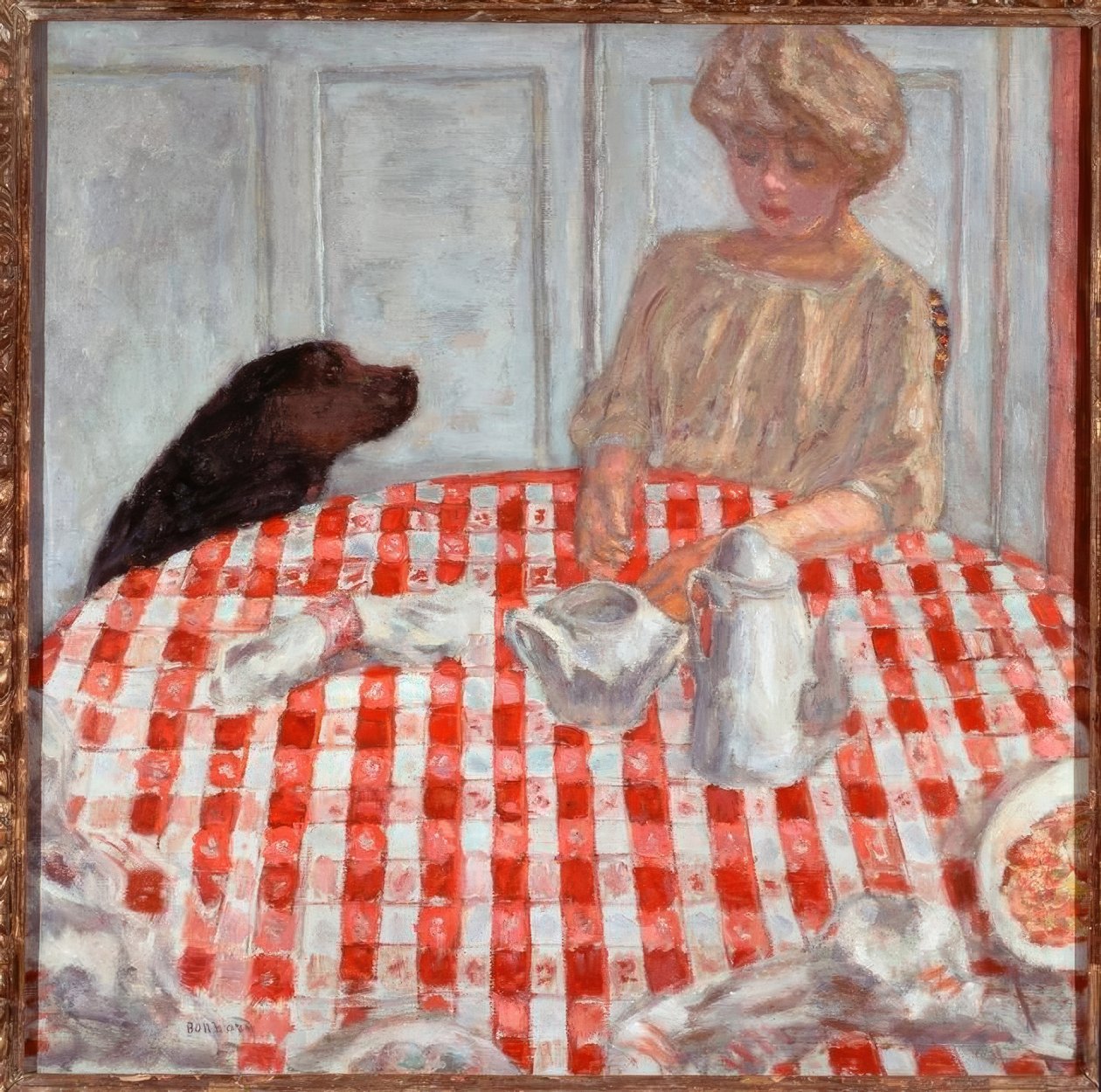 A piros kockás terítő vagy a kutyaeledel alkotó: Pierre Bonnard
