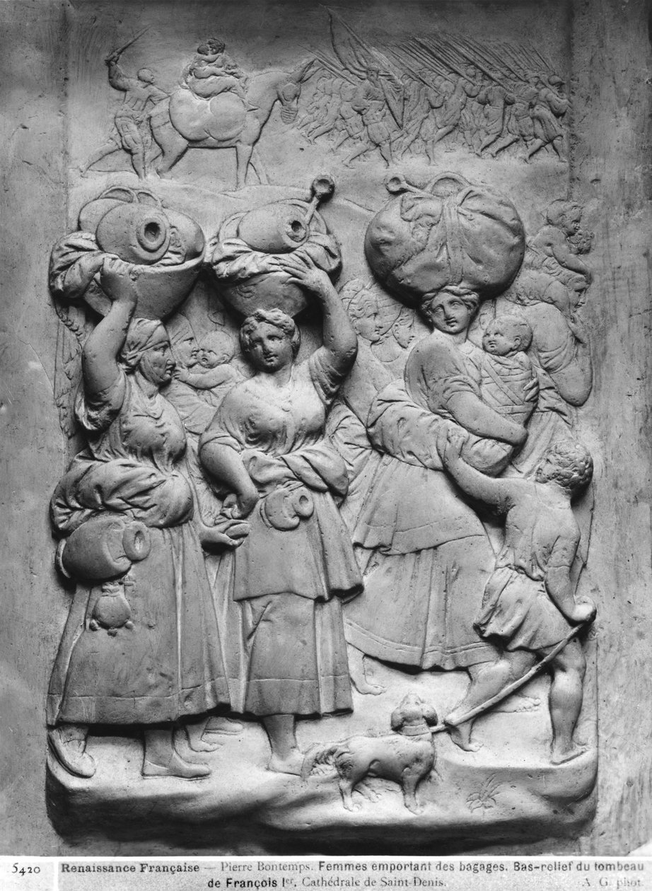 I. Francois 1494-1547 és felesége, Claude of France síremléke, egy csoport falusi asszony részlete, akik poggyászokat tartanak a fejükön, 1548-ban üzembe helyezve gipszöntött bw photo alkotó: Pierre Bontemps