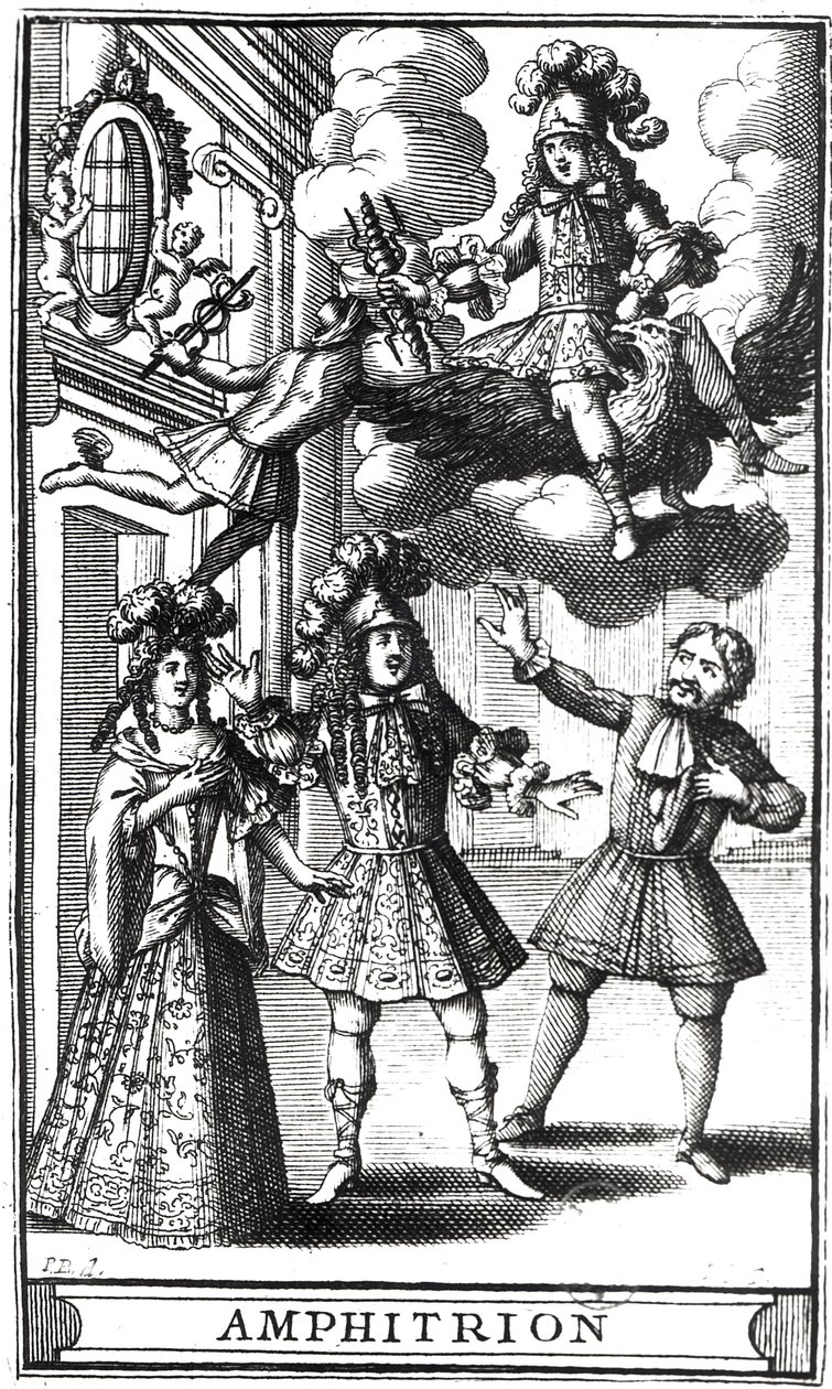 Moliere (1622-73) "Amphitryon" című művének címlapképe, amelyet Jean Sauve (1660-91) metszett és 1668-ban Párizsban adtak ki. alkotó: Pierre Brissart