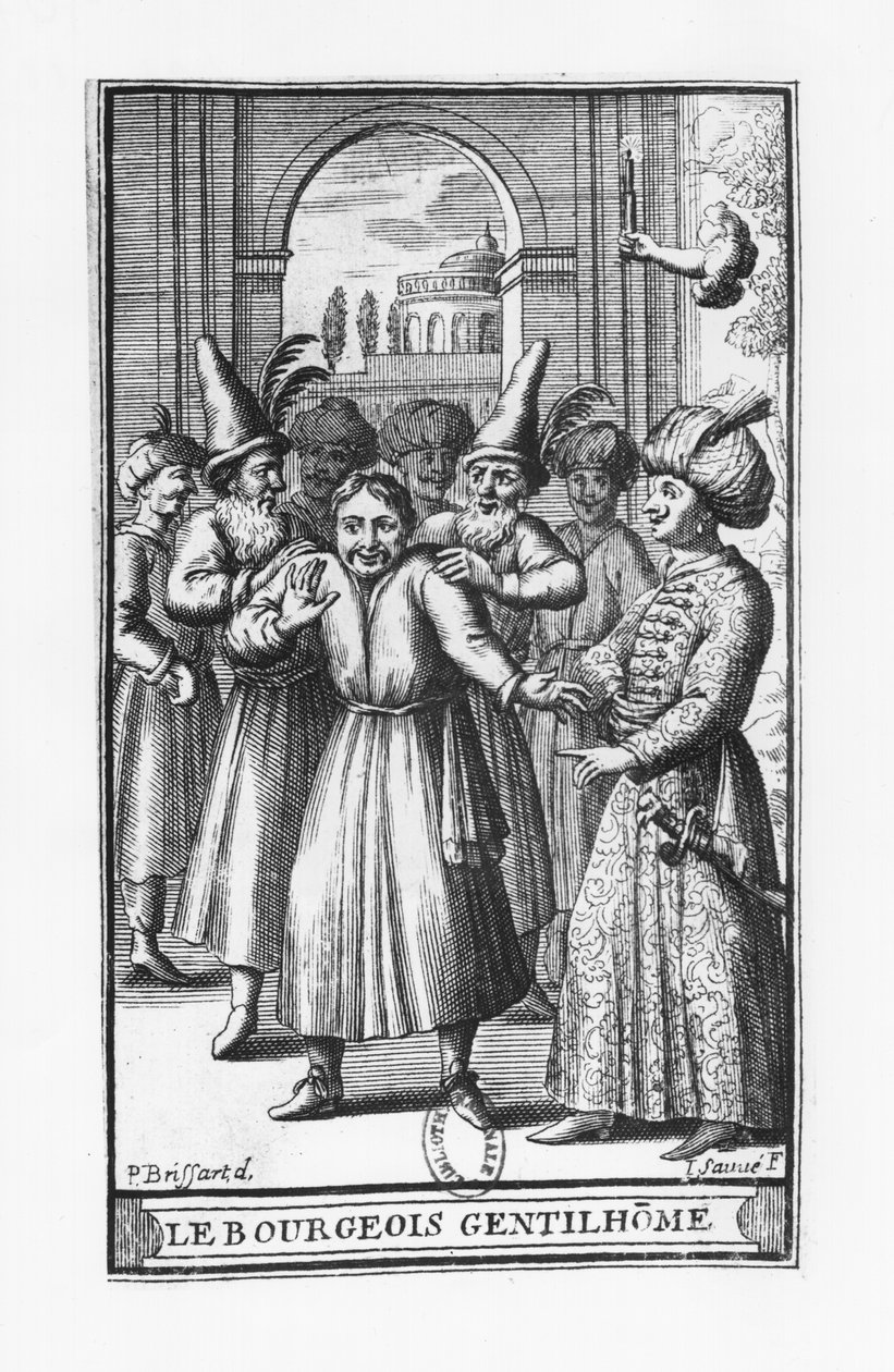 Illusztráció Moliere (1622-73) "Le Bourgeois Gentilhomme" című művéből, Jean Sauve (fl.1660-91) metszete alkotó: Pierre Brissart