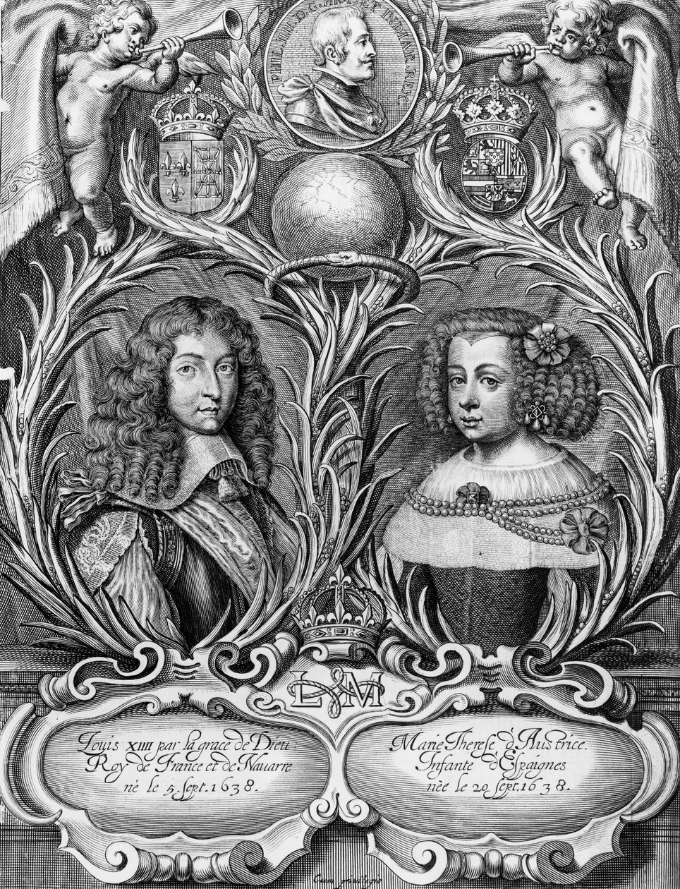 XIV. Lajos (1638-1715), francia király és Marie-Therese (1638-83) osztrák király, II. Pieter de Jode (1606-1674) metszete, 1660 alkotó: Pierre Cocus
