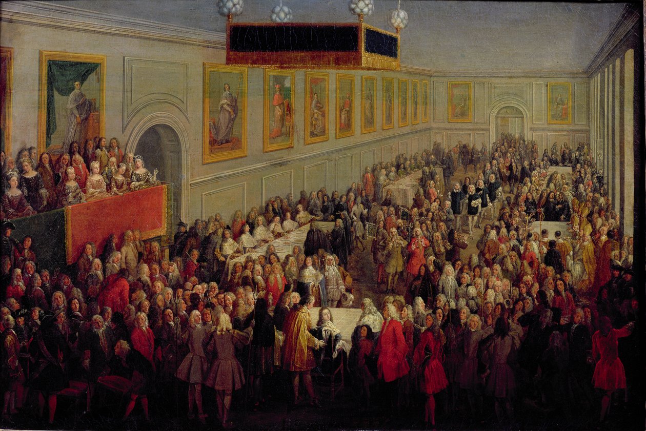 XV. Lajos koronázása (1710-74) utáni ünnep a Rheims-i Érsekújvárban, 1722. október 25. alkotó: Pierre Denis Martin