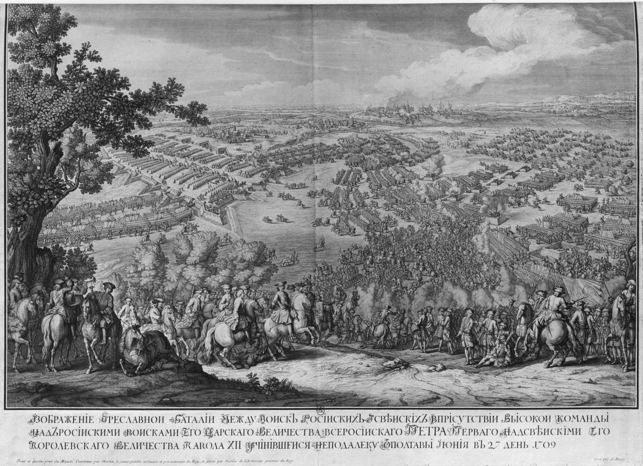 A poltavai csata, amelyet a Nicolas Larmessin család egyik tagja vésett, 1709 alkotó: Pierre Denis Martin