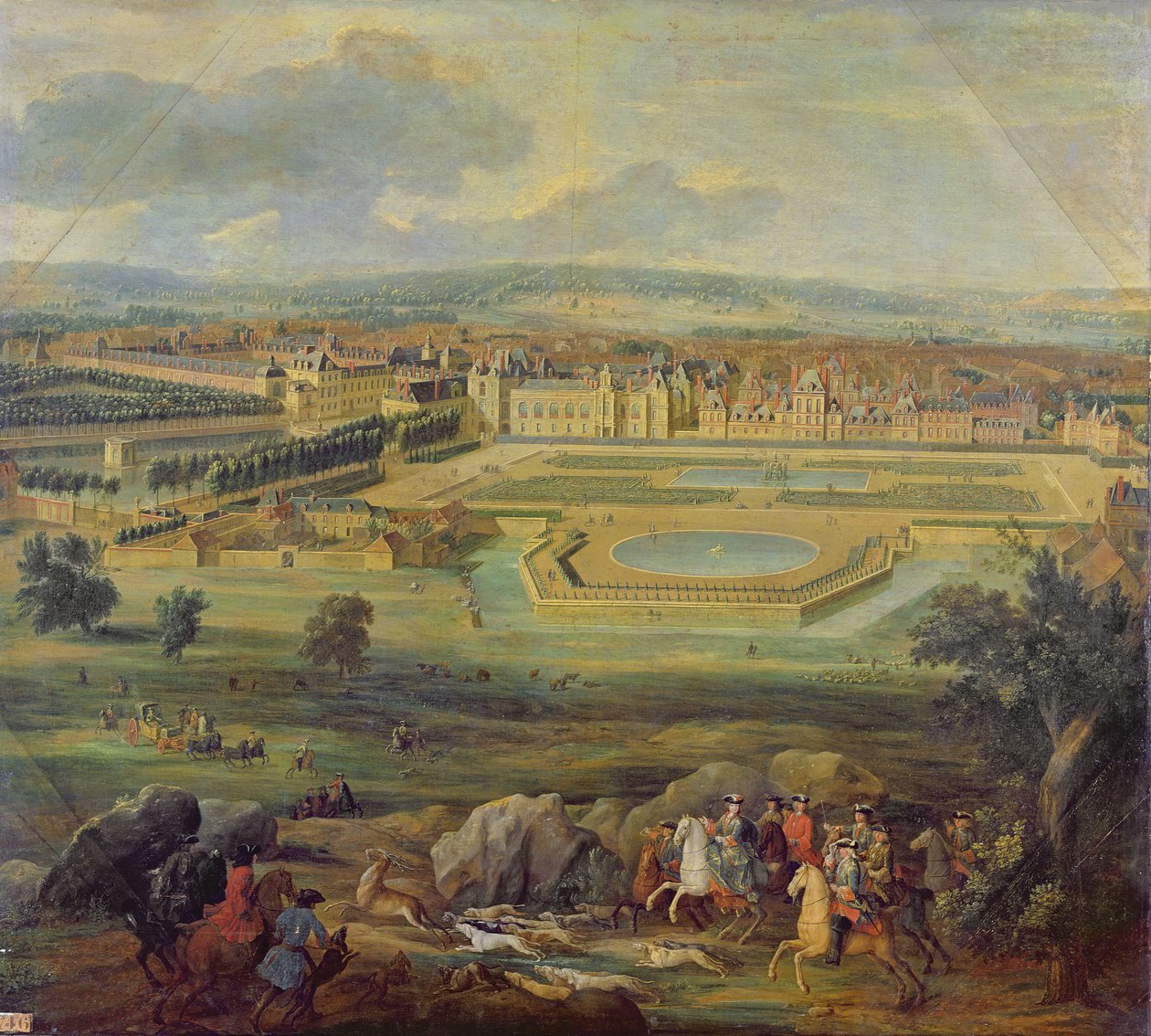 Kilátás a fontainebleau-i palotára a Tiberis-partról, 1722 alkotó: Pierre Denis Martin
