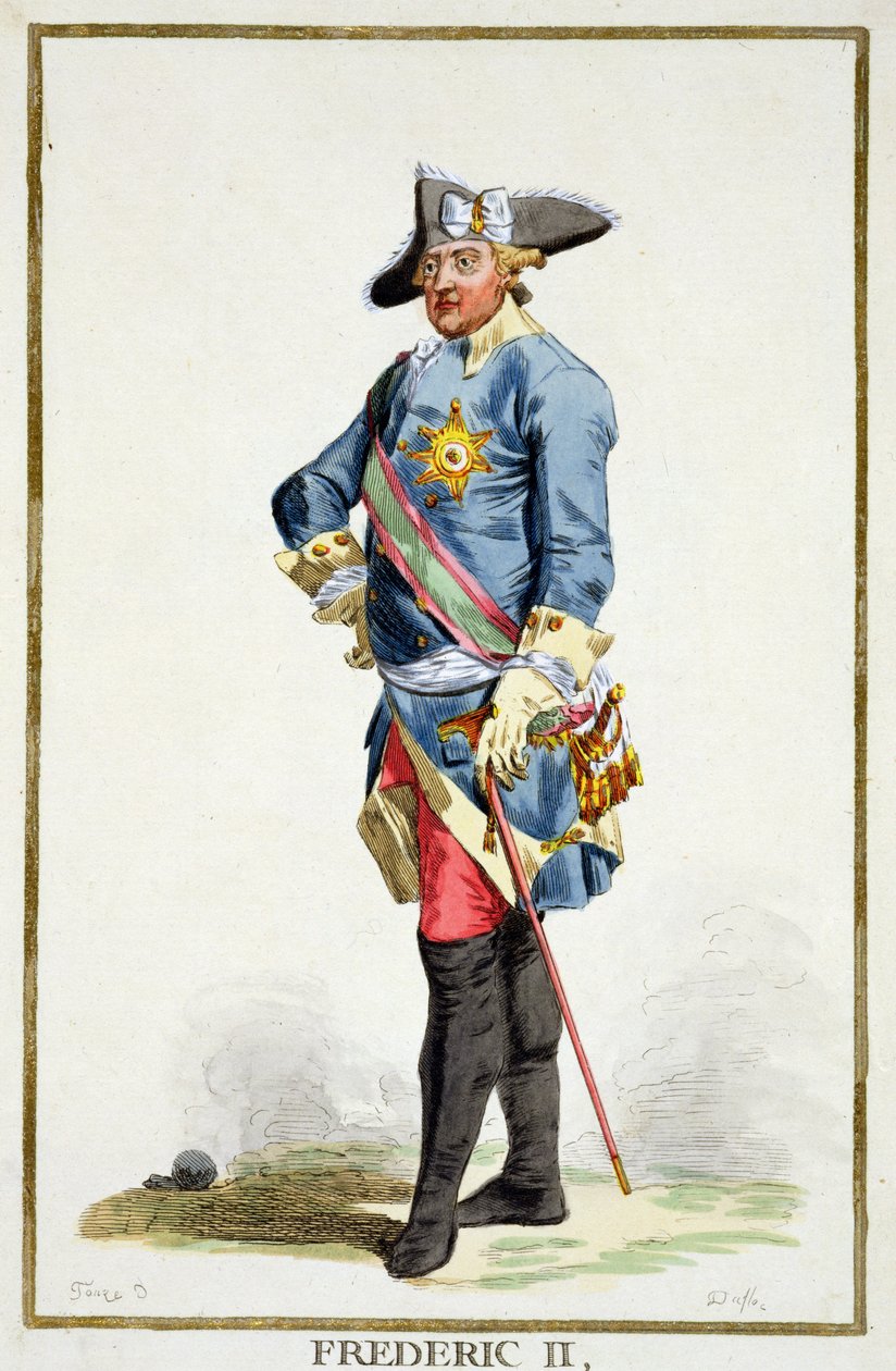 II. Nagy Frigyes (1712-86) Poroszország királya (1740-86) a Receuil des Estampesből, a rangokat és a dignitákat képviselő, az összes létező nemzet viselete szerint, 1780-ban (h alkotó: Pierre Duflos