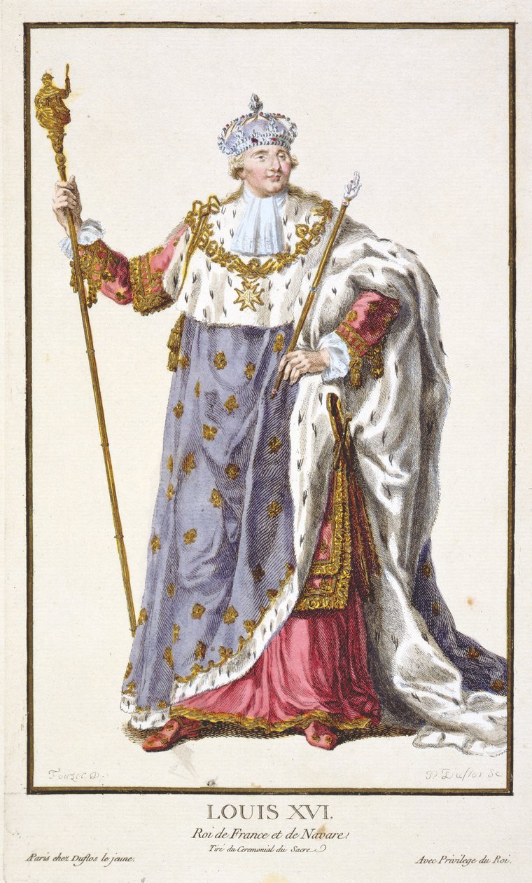 XVI. Lajos (1754-93) Franciaország királya (1774-92) a Receuil des Estampes, reprezentant les Rangs et des Dignites, az összes létező nemzet viselete szerint, 1780-ban megjelent (kézzel színezett engl. alkotó: Pierre Duflos