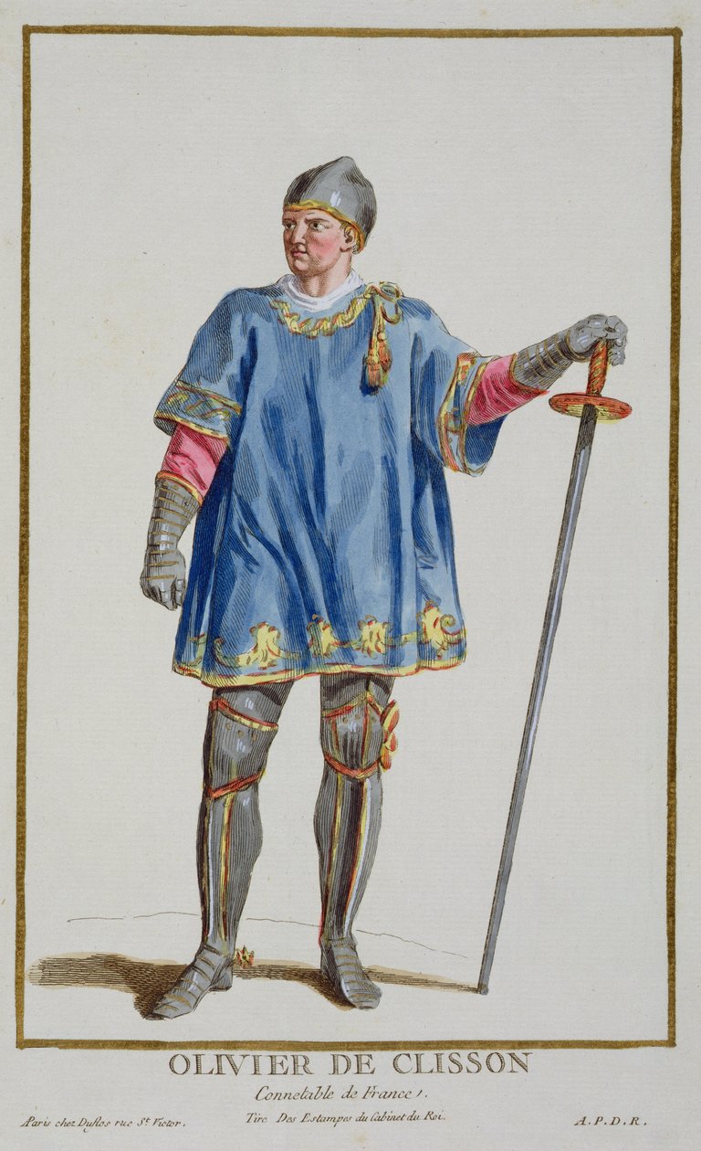 Olivier de Clisson (1332-1407) Constable of France a "Receuil des Estampes, Representant les Rangs et les Dignites, suivant le Costume de toutes les Nations existantes" című, 1780-ban megjelent műből (kézi színes). alkotó: Pierre Duflos