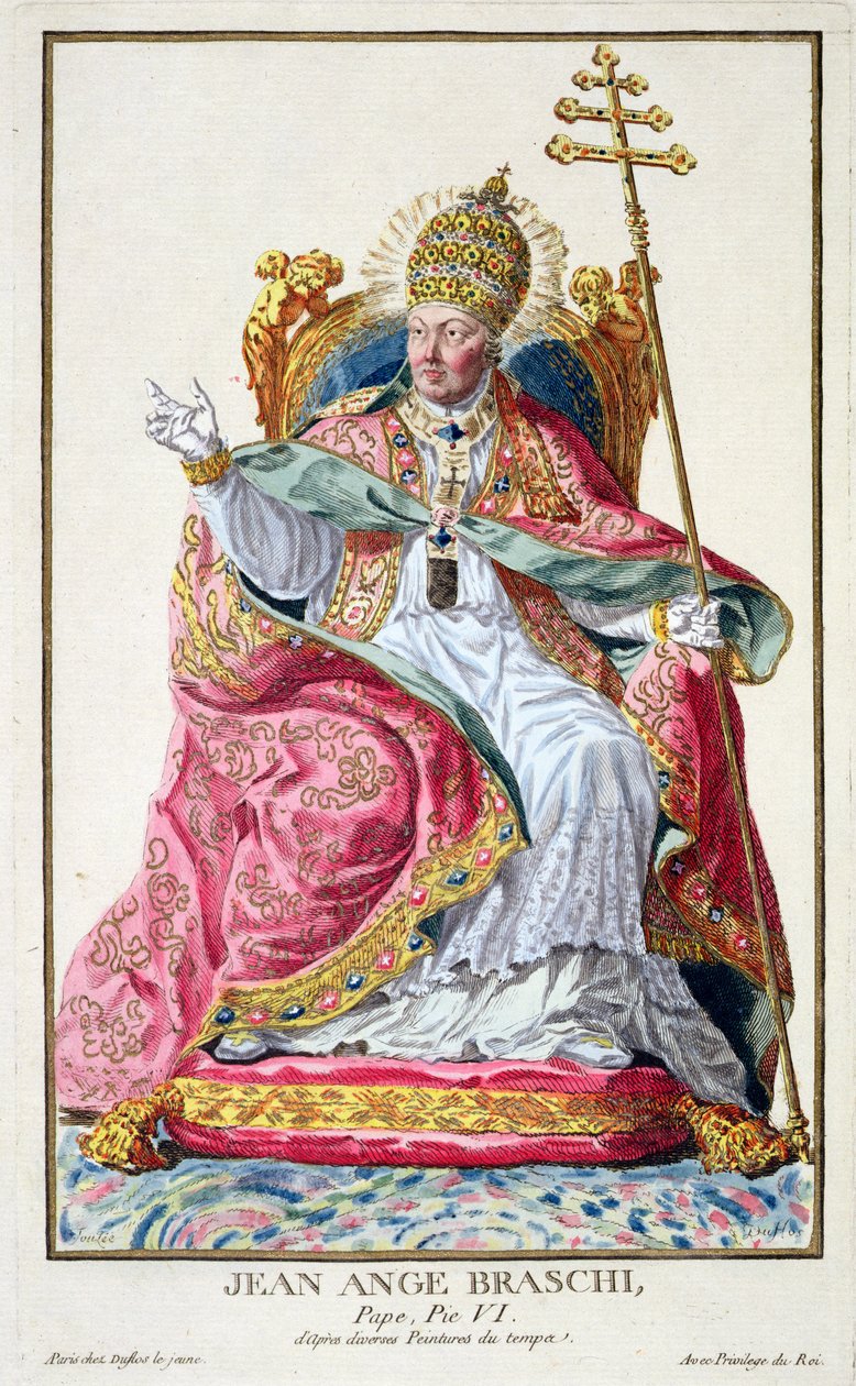 Pius pápa (1717-99) a Receuil des Estampes-ből, a rangokat és a méltóságokat képviselő, az összes létező nemzet viselete szerint, 1780-ban (kézzel színezett metszet) alkotó: Pierre Duflos