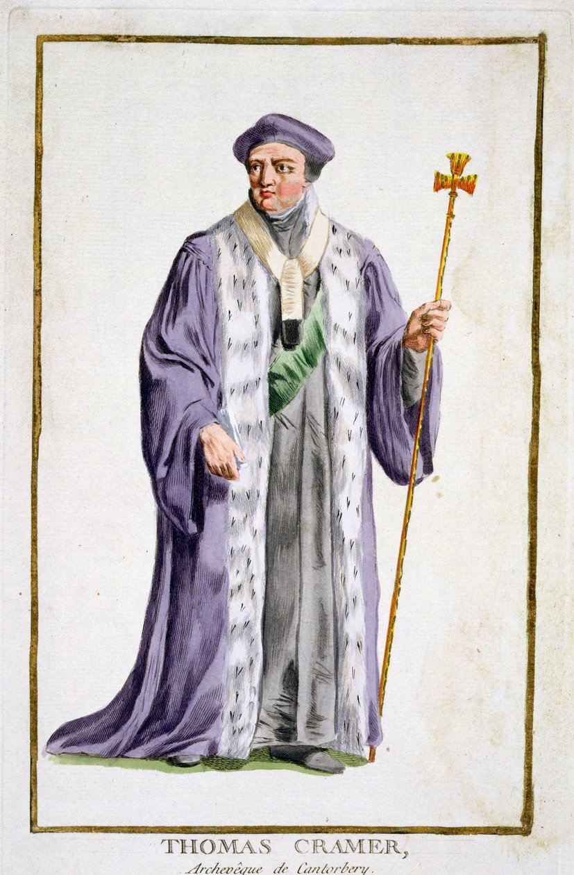 Thomas Cranmer (1489-1556) Canterbury érseke (1533-56) a Receuil des Estampes-ből, aki a rangokat és a méltóságokat képviseli, az összes létező nemzet viselete szerint, 1780-ban. alkotó: Pierre Duflos