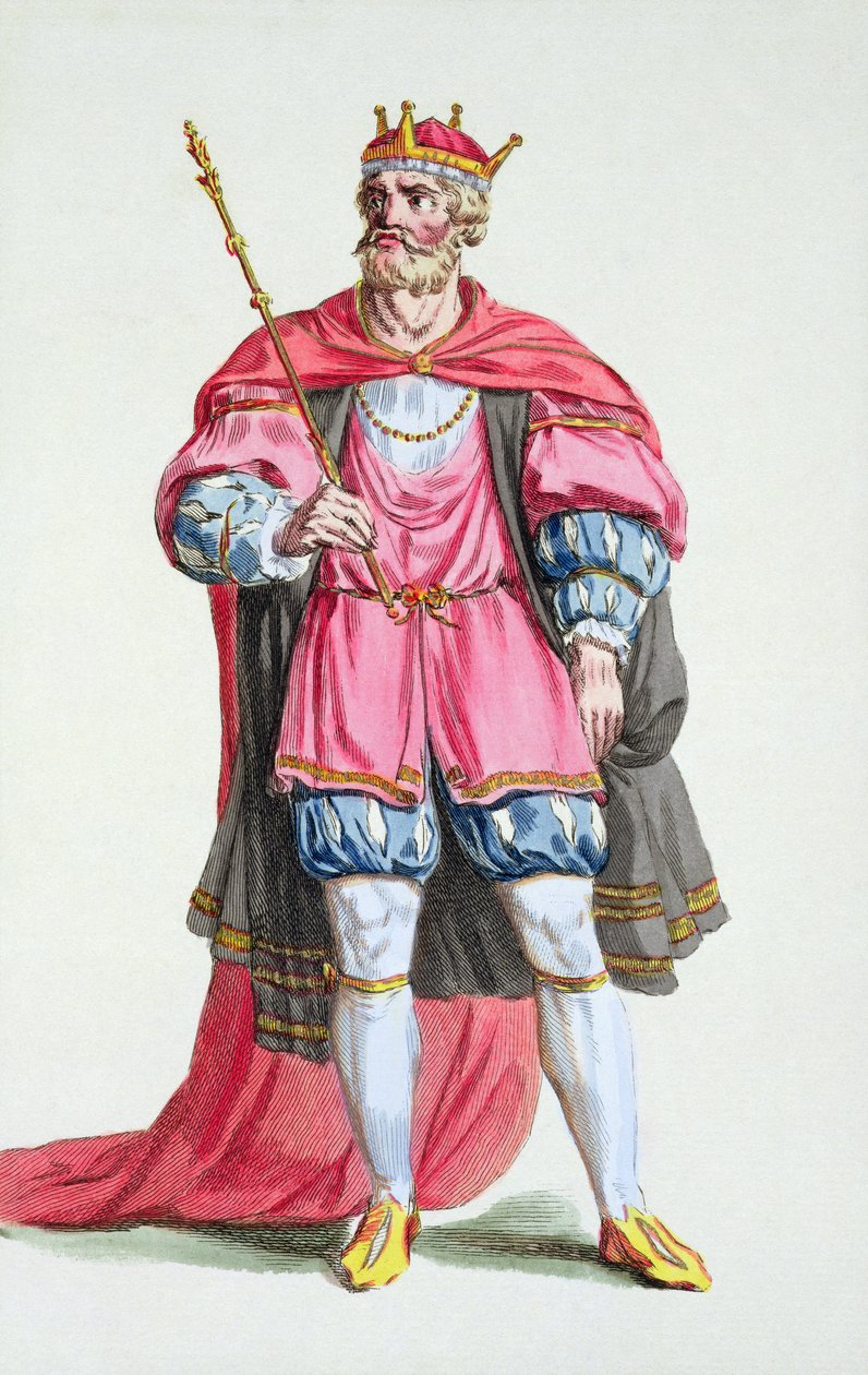 Hódító Vilmos (1027-87), a „Receuil des Estampes, rangokat és méltóságokat képviselő, az összes létező nemzet viselete szerint” című könyvből, 1780-ban jelent meg (kézzel színezett metszet) alkotó: Pierre Duflos