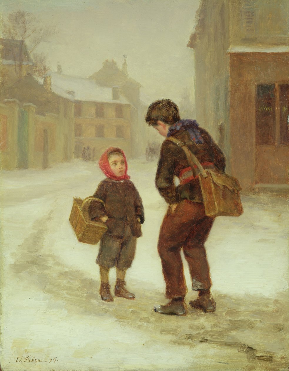 Útban az iskolába a hóban, 1879 alkotó: Pierre Edouard Frere
