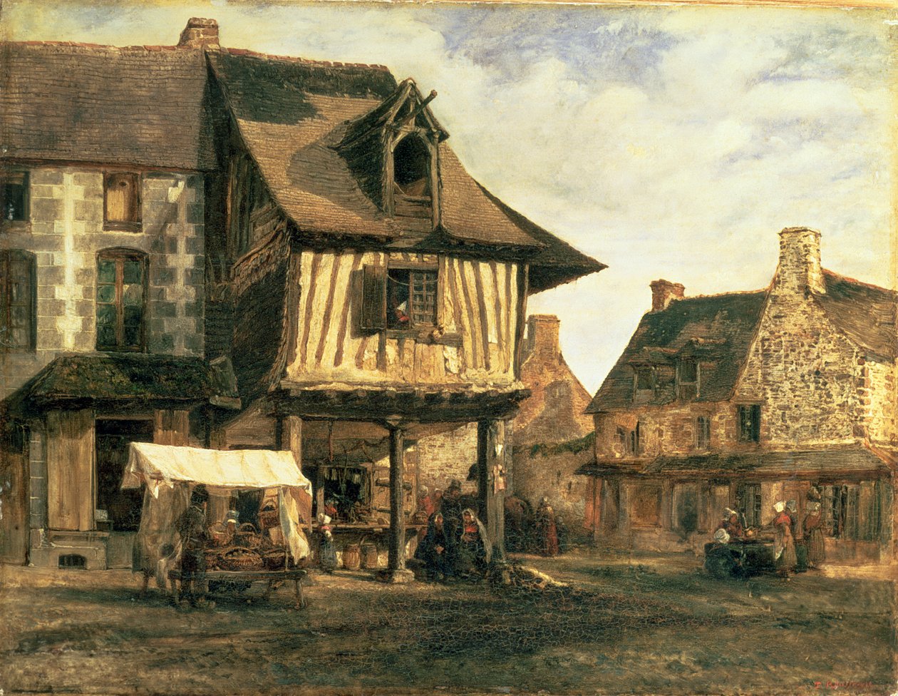 Piactér Normandiában, 1832 körül (panel) alkotó: Pierre Etienne Theodore Rousseau