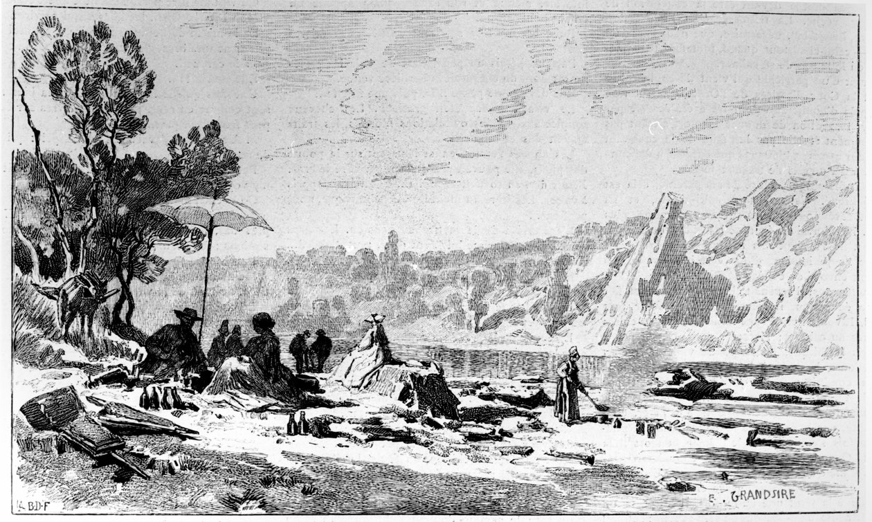 George Sand ebédel a Creuse partján, 1860 körül alkotó: Pierre Eugene Grandsire