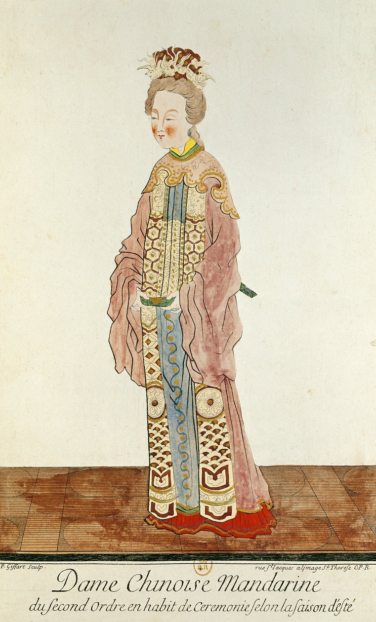 Nyári ünnepi jelmezt viselő, másodrendű mandarin nő portréja, Pere Bouvet „Estat Present de la Chine” című művéből, 1647 alkotó: Pierre Giffart