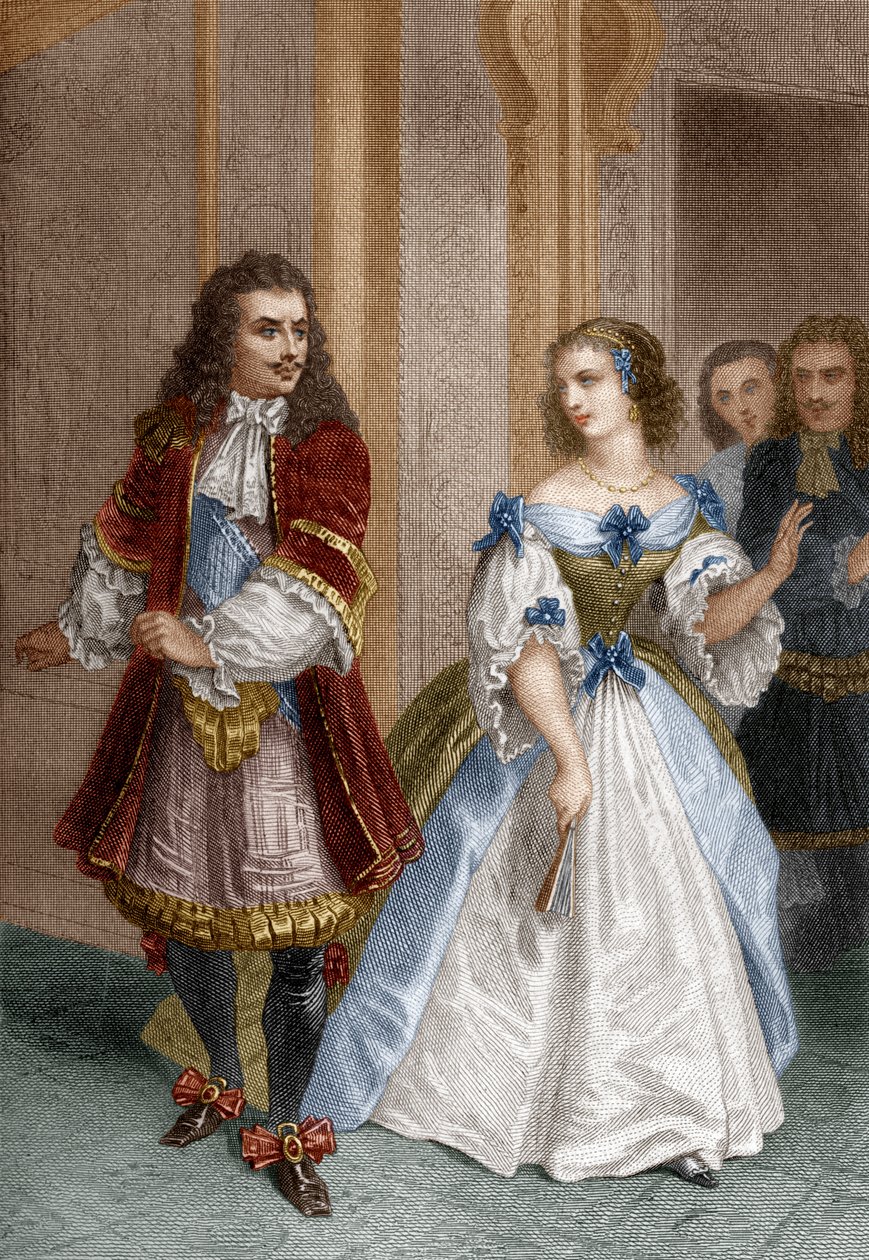 Szereplők Moliere Mizantróp című művéből: Alceste, Celimene, Eliante, Philinte, Delannoy metszete, 1870 alkotó: Pierre Gustave Eugene 1817 82 after Staal