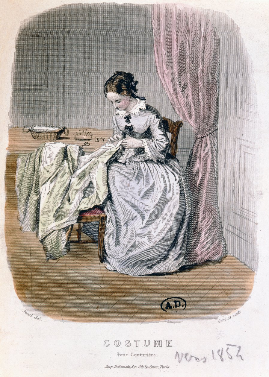 Egy Couturier at Work, metszett Gervais (XIX. század), 1854 alkotó: Pierre Gustave Eugene Staal