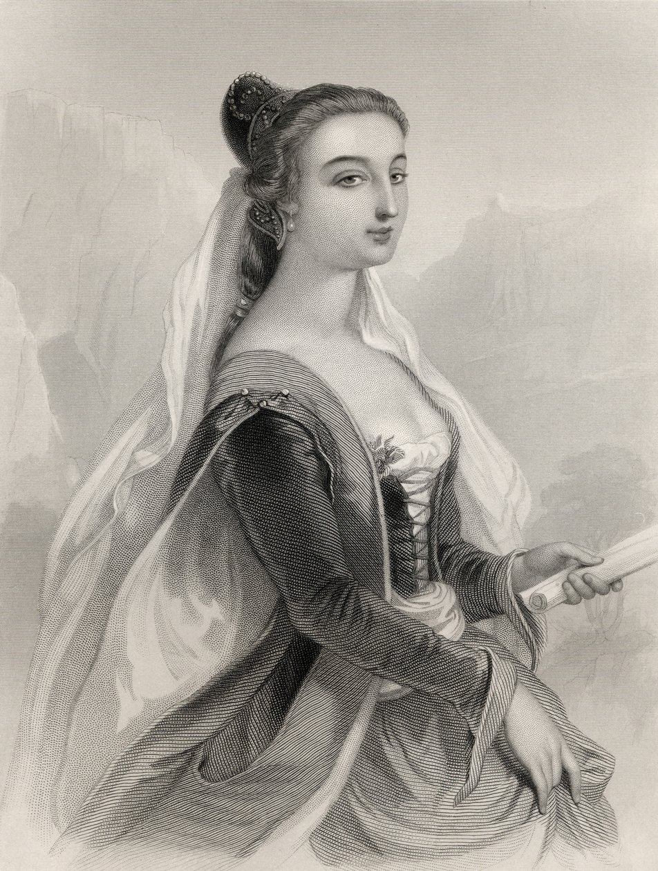 Laura de Noves (1308-48) illusztrációja Mary Cowden Clarke „World Noted Women” című művéből, 1858 alkotó: Pierre Gustave Eugene Staal