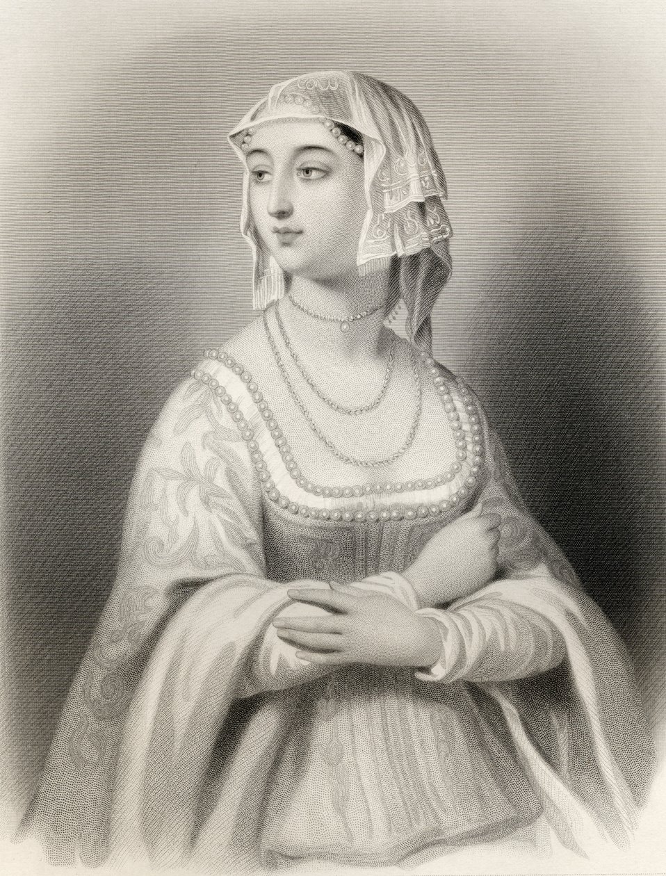 Anjou Margit (1429-82) illusztrációja Mary Cowden Clarke „World Noted Women” című művéből, 1858 alkotó: Pierre Gustave Eugene Staal