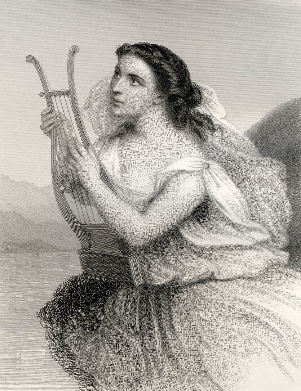 Sappho, Mary Cowden Clarke "World Noted Women" illusztrációja, 1858 alkotó: Pierre Gustave Eugene Staal