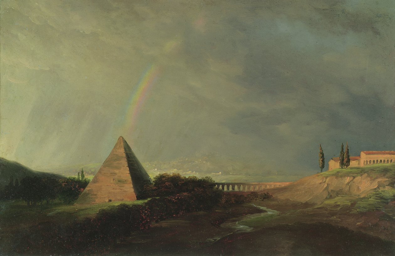 Piramis és szivárvány (olaj, papír, kártya) alkotó: Pierre Henri de Valenciennes