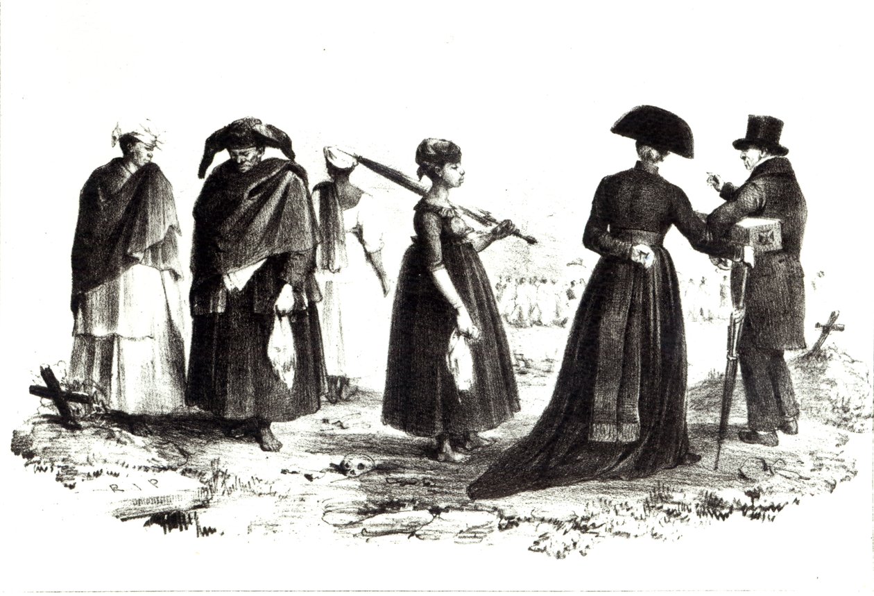 Parimaribo temetője, a „Voyage a Surinam” című filmből, 1839 alkotó: Pierre J. Benoit